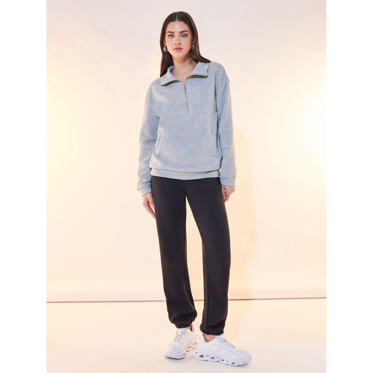 Styli Solid Half-Zip Detail Dropped Shoulder Sweatshirt-women-winterwear-hoodiesandsweatshirts-sweatshirts-image-2
