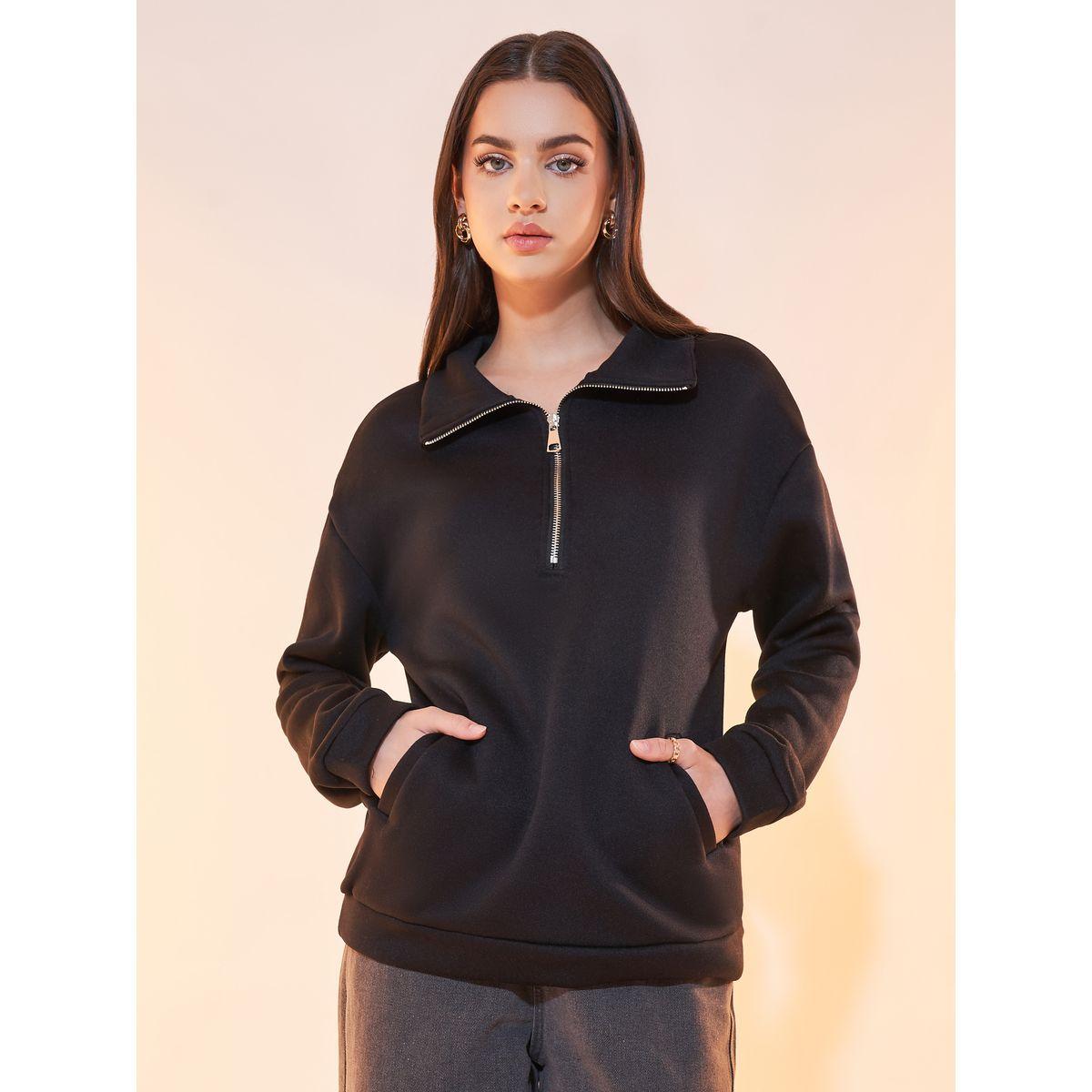 Styli Solid Half-Zip Detail Dropped Shoulder Sweatshirt-women-winterwear-hoodiesandsweatshirts-sweatshirts-image-1