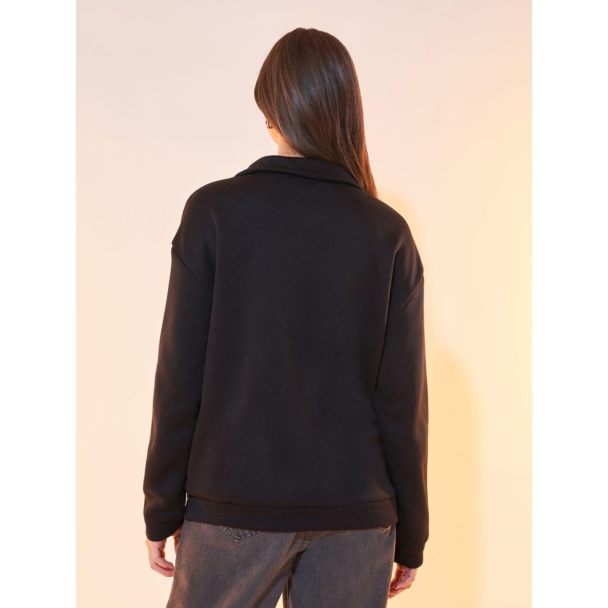 Styli Solid Half-Zip Detail Dropped Shoulder Sweatshirt-women-winterwear-hoodiesandsweatshirts-sweatshirts-image-5