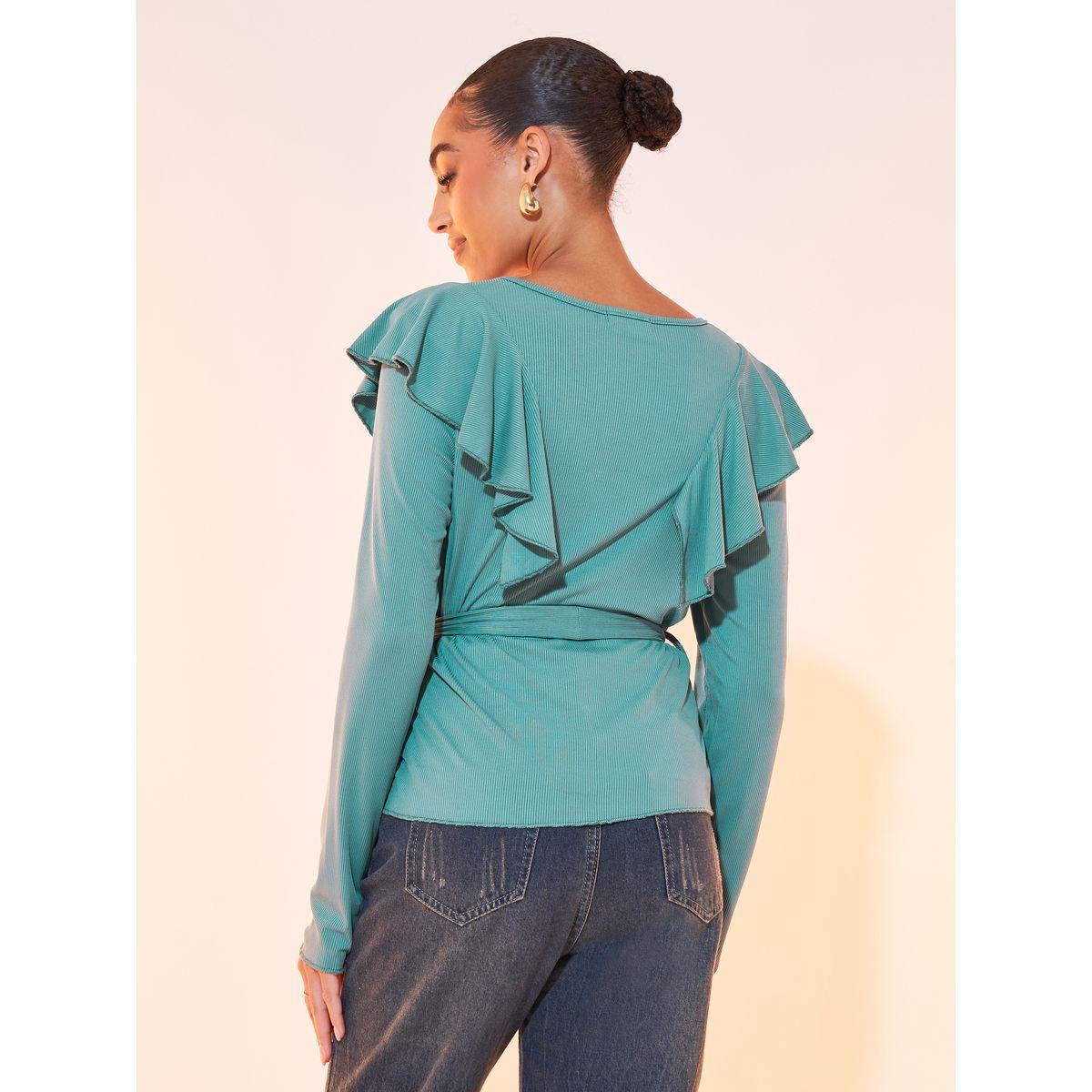 بلوزة بأكمام طويلة وكشكش مع رباط خصر-women-clothing-shirtsandblouses-blouses-image-4
