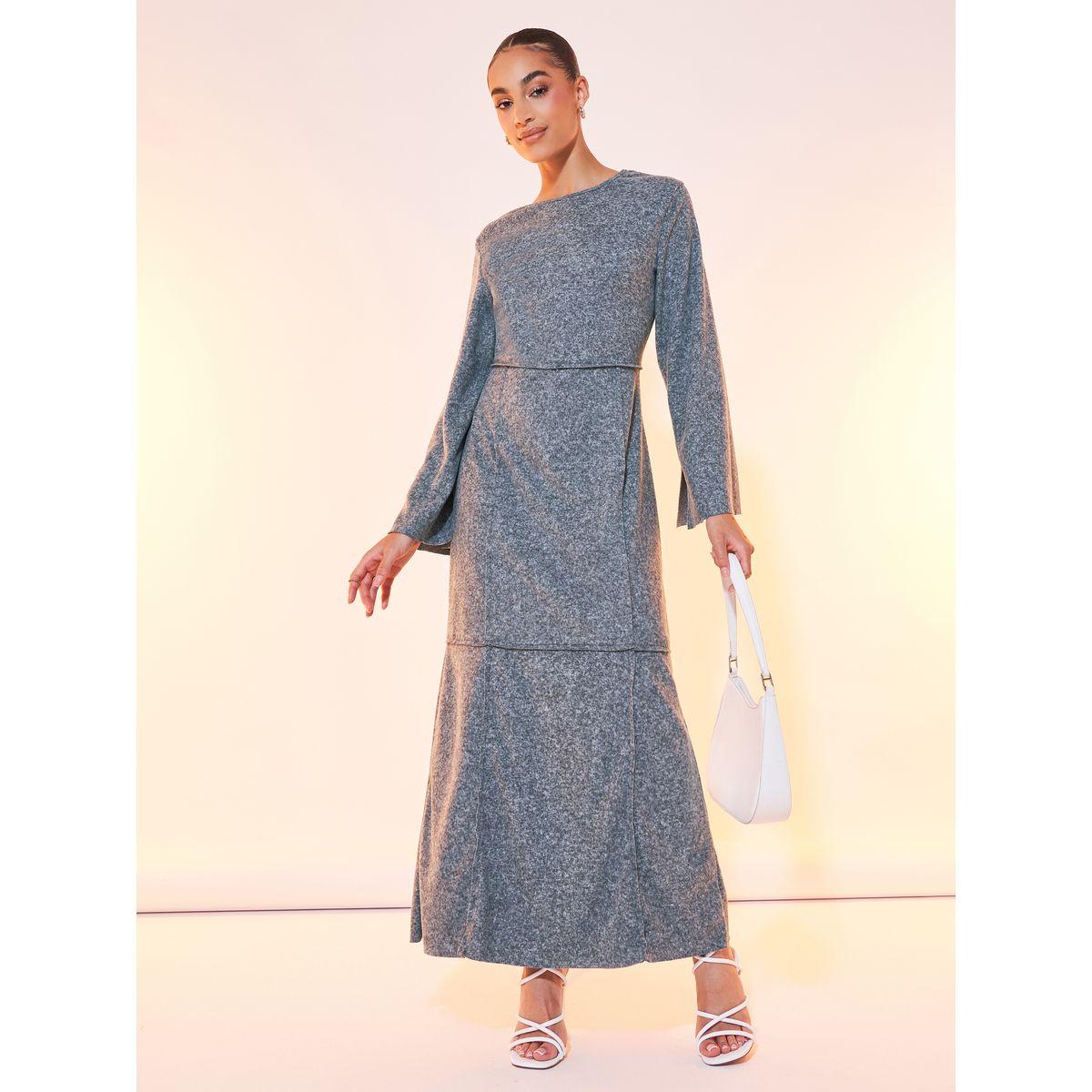 Styli Solid Round Neck Long Sleeve Maxi Dress-women-clothing-dresses-image-1