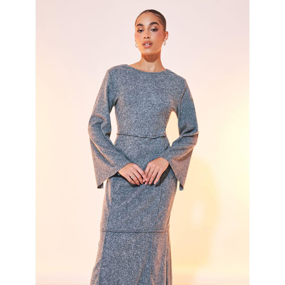 Styli Solid Round Neck Long Sleeve Maxi Dress-women-clothing-dresses-image-2