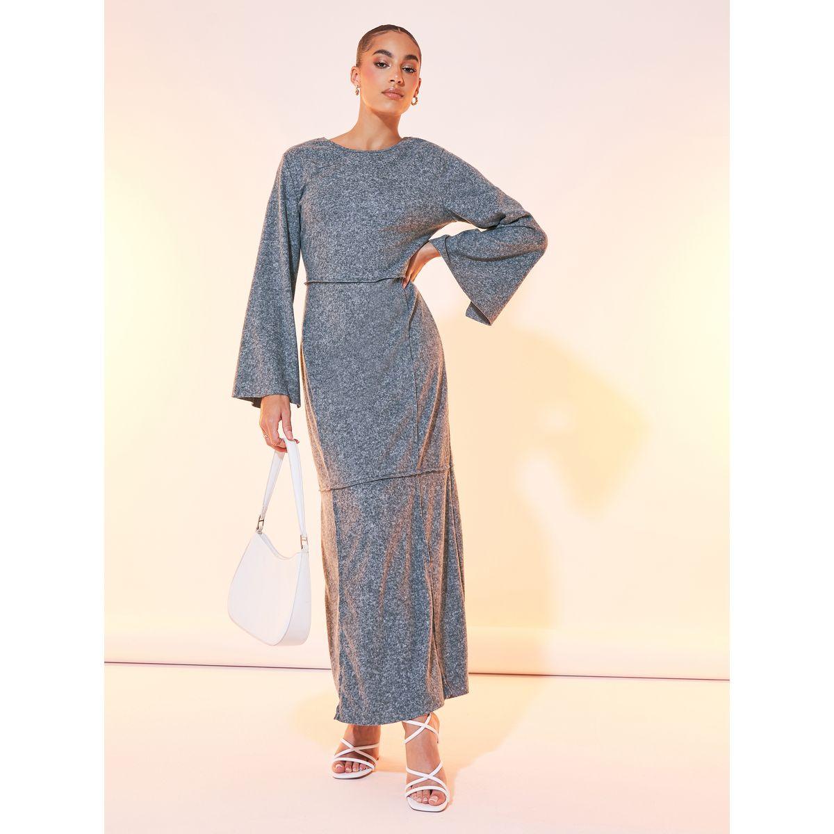 Styli Solid Round Neck Long Sleeve Maxi Dress-women-clothing-dresses-image-4