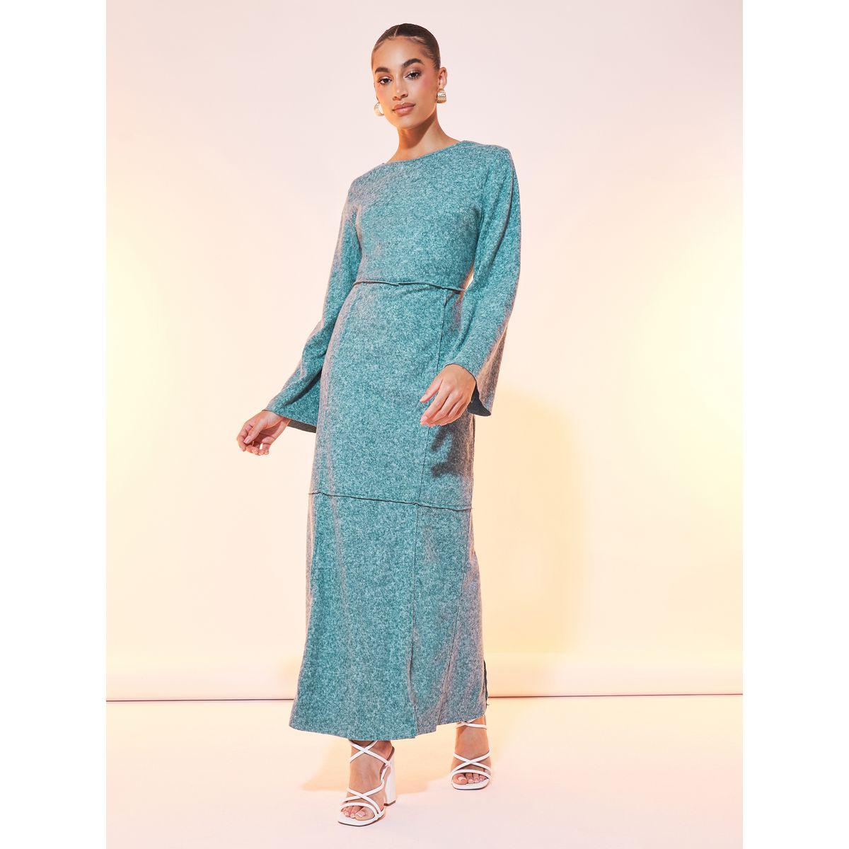 Styli Solid Round Neck Long Sleeve Maxi Dress-women-clothing-dresses-image-4