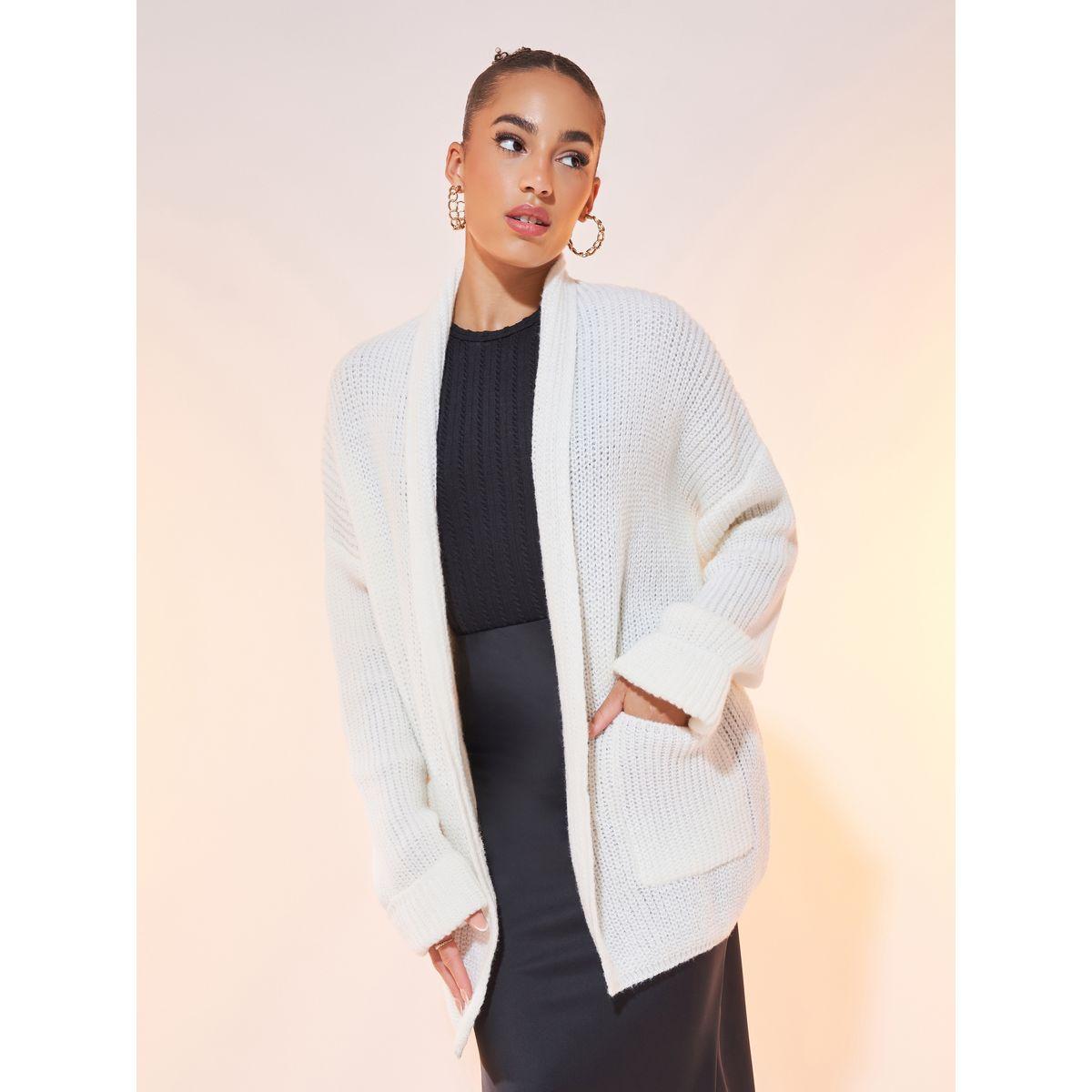 Styli Solid Long Sleeve Knitted Cardigan-women-winterwear-cardigansandjumpers-cardigans-image-1