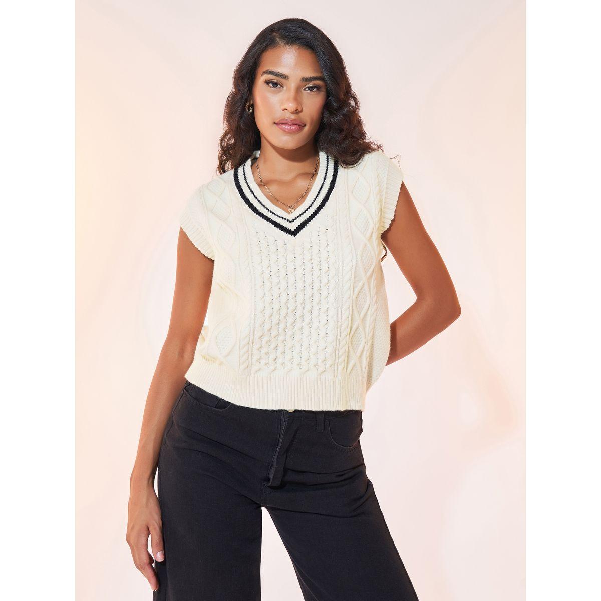 Styli Cable Knit V Neck Sweater-women-clothing-cardigansandjumpers-jumpers-image-1