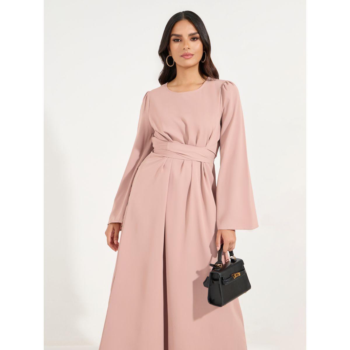 Styli Cotton Mix Wrap Around Belt Jalabiya-women-arabicclothing-jalabiyas-image-2