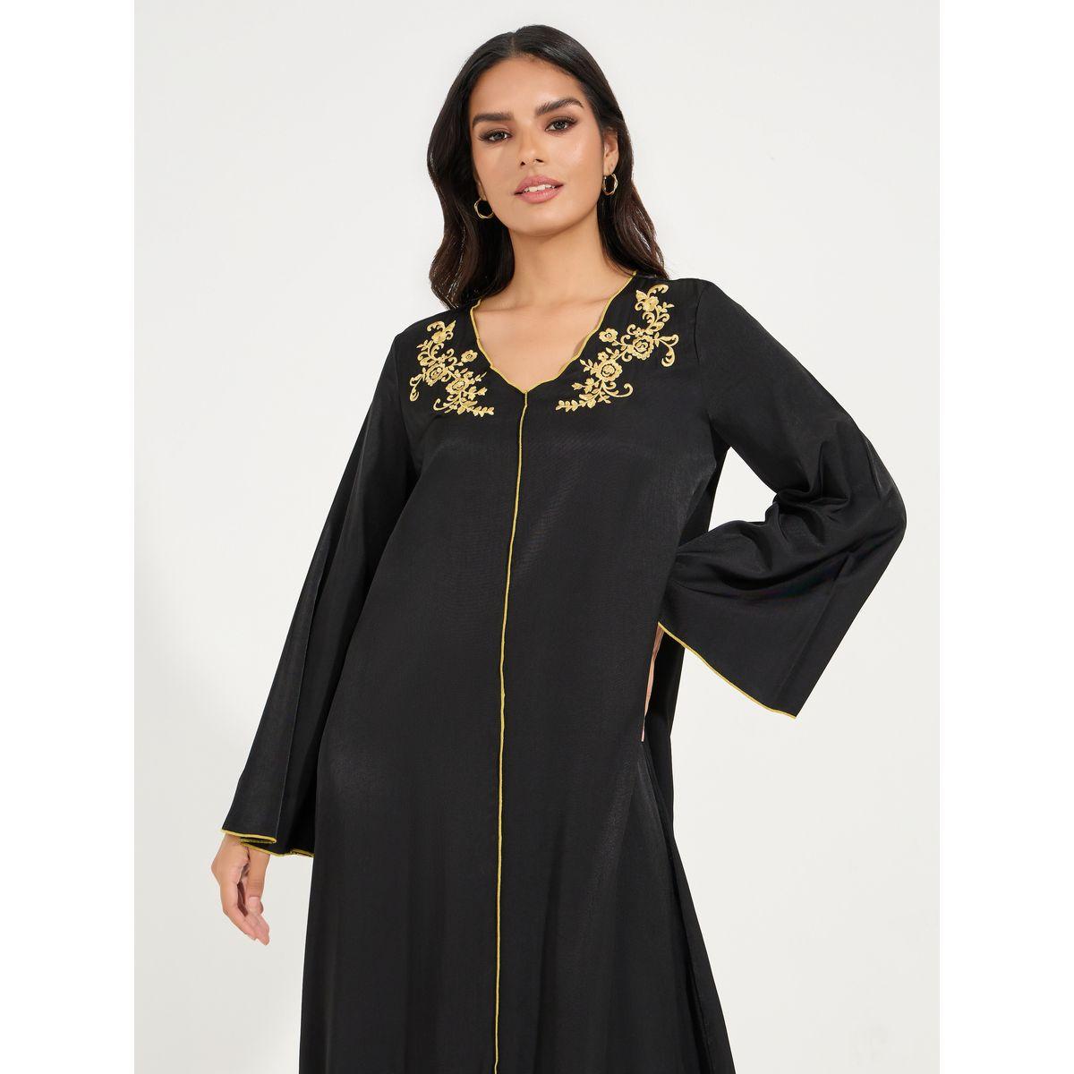 Styli Embroidered V Neck Tassel Hem Jalabiya-women-arabicclothing-jalabiyas-image-2