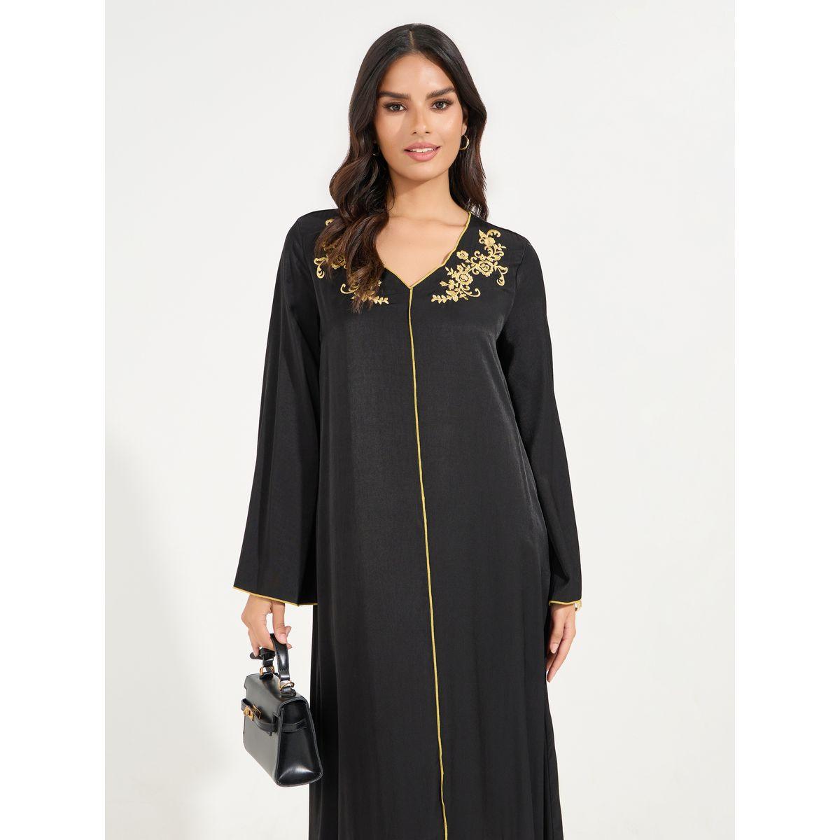 Styli Embroidered V Neck Tassel Hem Jalabiya-women-arabicclothing-jalabiyas-image-5