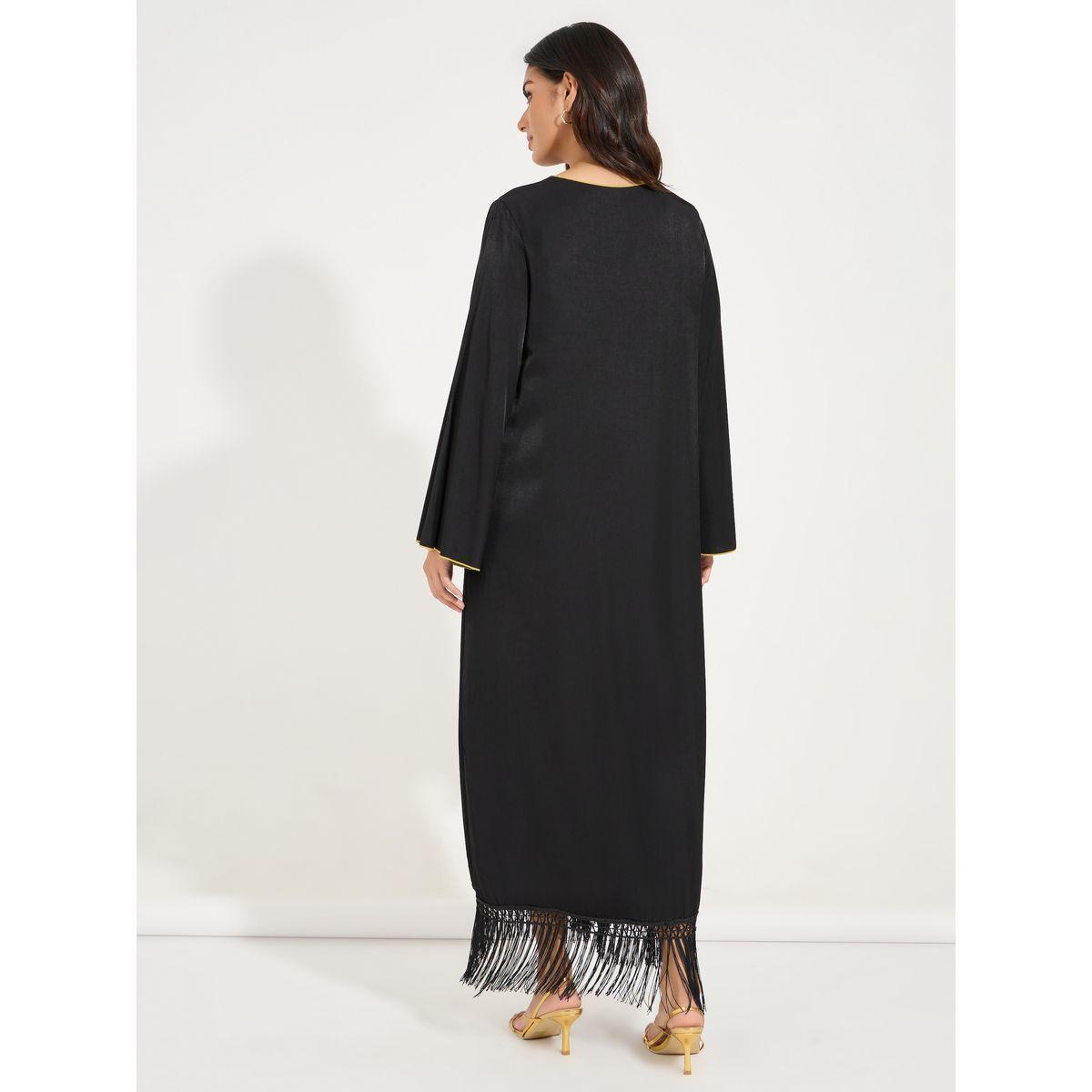 Styli Embroidered V Neck Tassel Hem Jalabiya-women-arabicclothing-jalabiyas-image-6