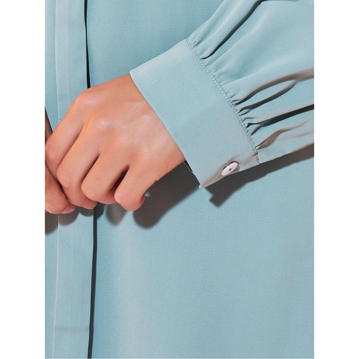 طقم منسق من بنطال مع بلوزة سادة بياقة دائرية-women-clothing-coordsets-image-3