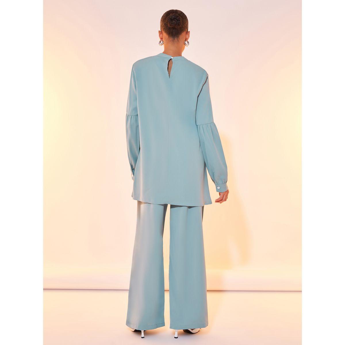 Styli Round Neck Solid Blouse & Pant Co-Ord-women-clothing-coordsets-image-4