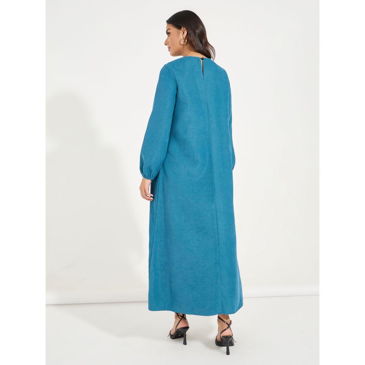 فستان طويل بتفاصيل مُطرّزة مع ياقة بأربطة-women-clothing-dresses-image-6