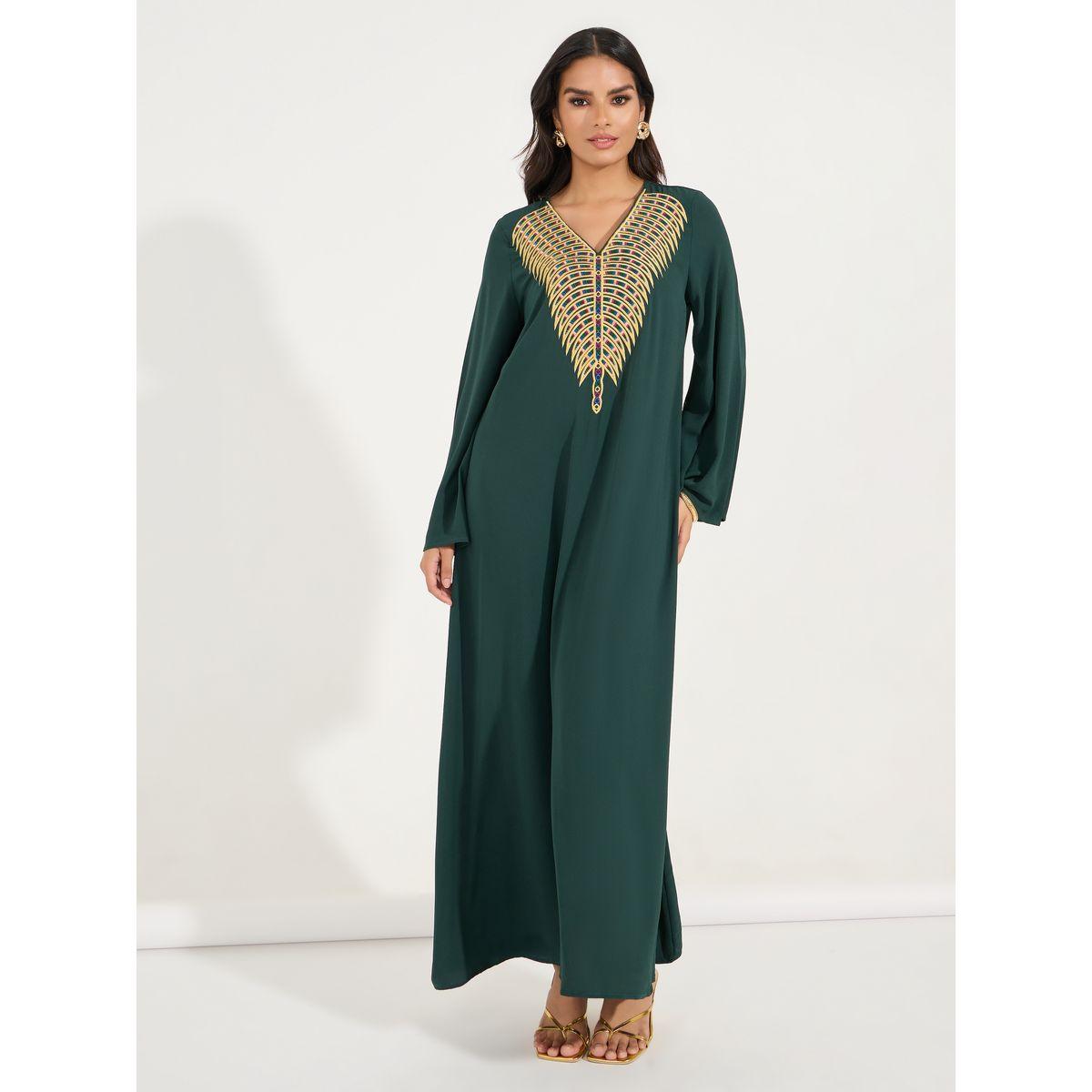 Styli Embroidered V Neck Jalabiya-women-arabicclothing-jalabiyas-image-4