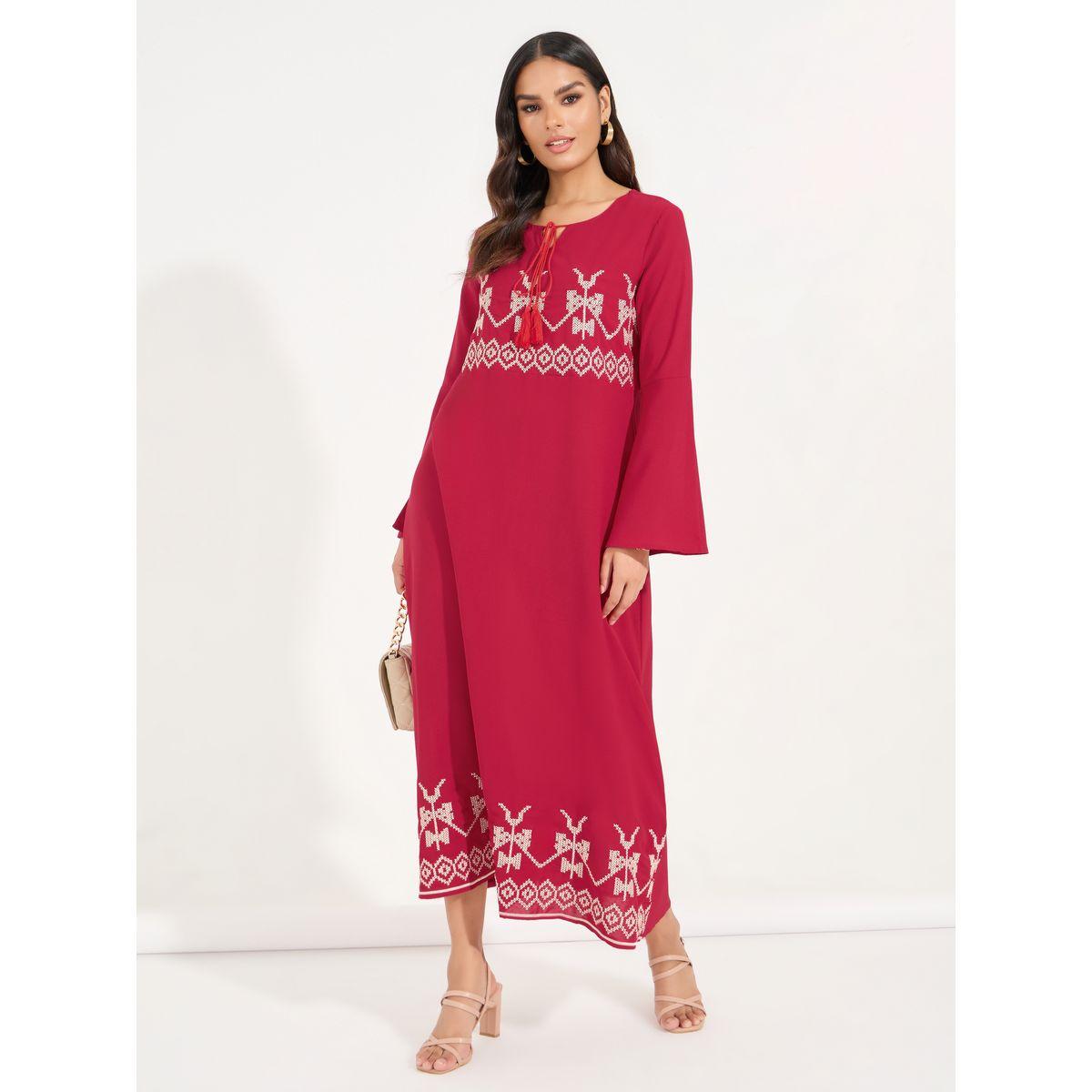 جلابية بتفاصيل مُطرّزة وياقة بأربطة-women-arabicclothing-jalabiyas-image-1