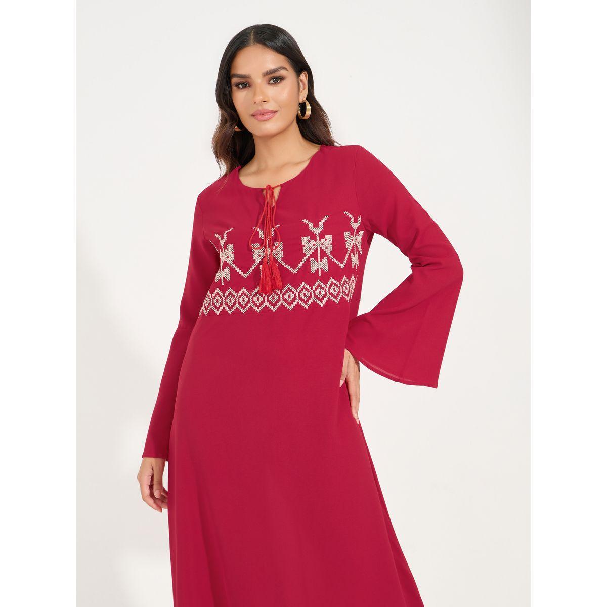 جلابية بتفاصيل مُطرّزة وياقة بأربطة-women-arabicclothing-jalabiyas-image-5