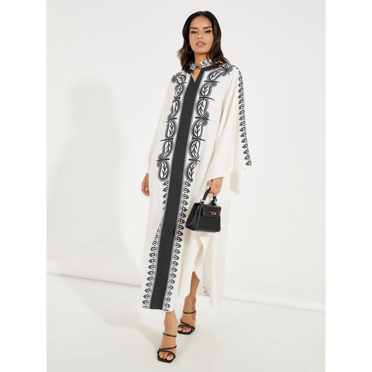 Styli Paisley Print Kaftan with Notch Neck-women-arabicclothing-kaftan-image-1