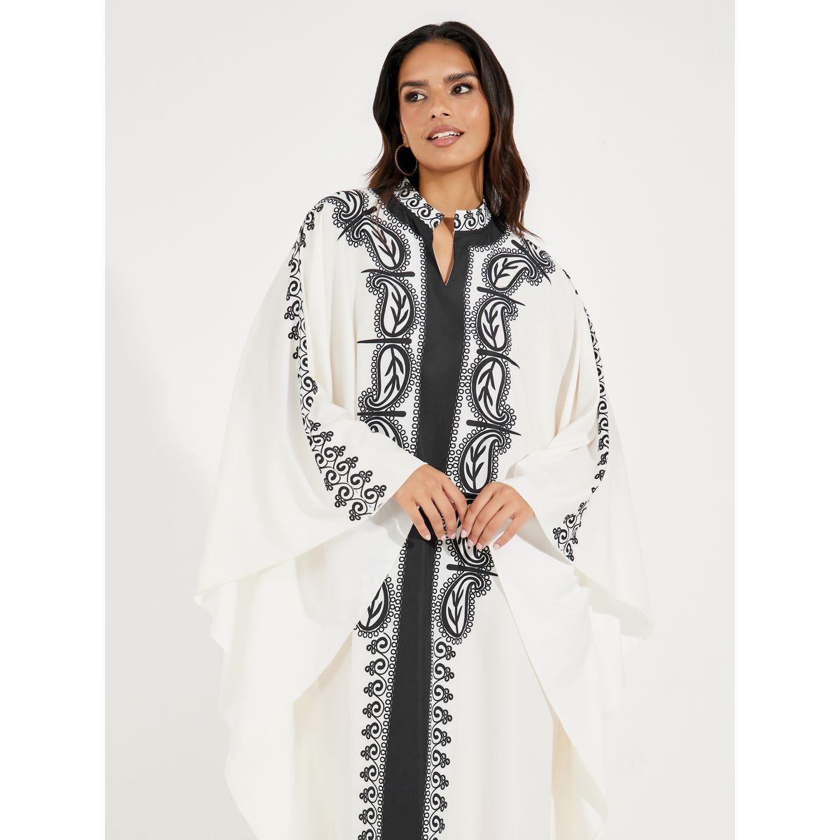 Styli Paisley Print Kaftan with Notch Neck-women-arabicclothing-kaftan-image-5