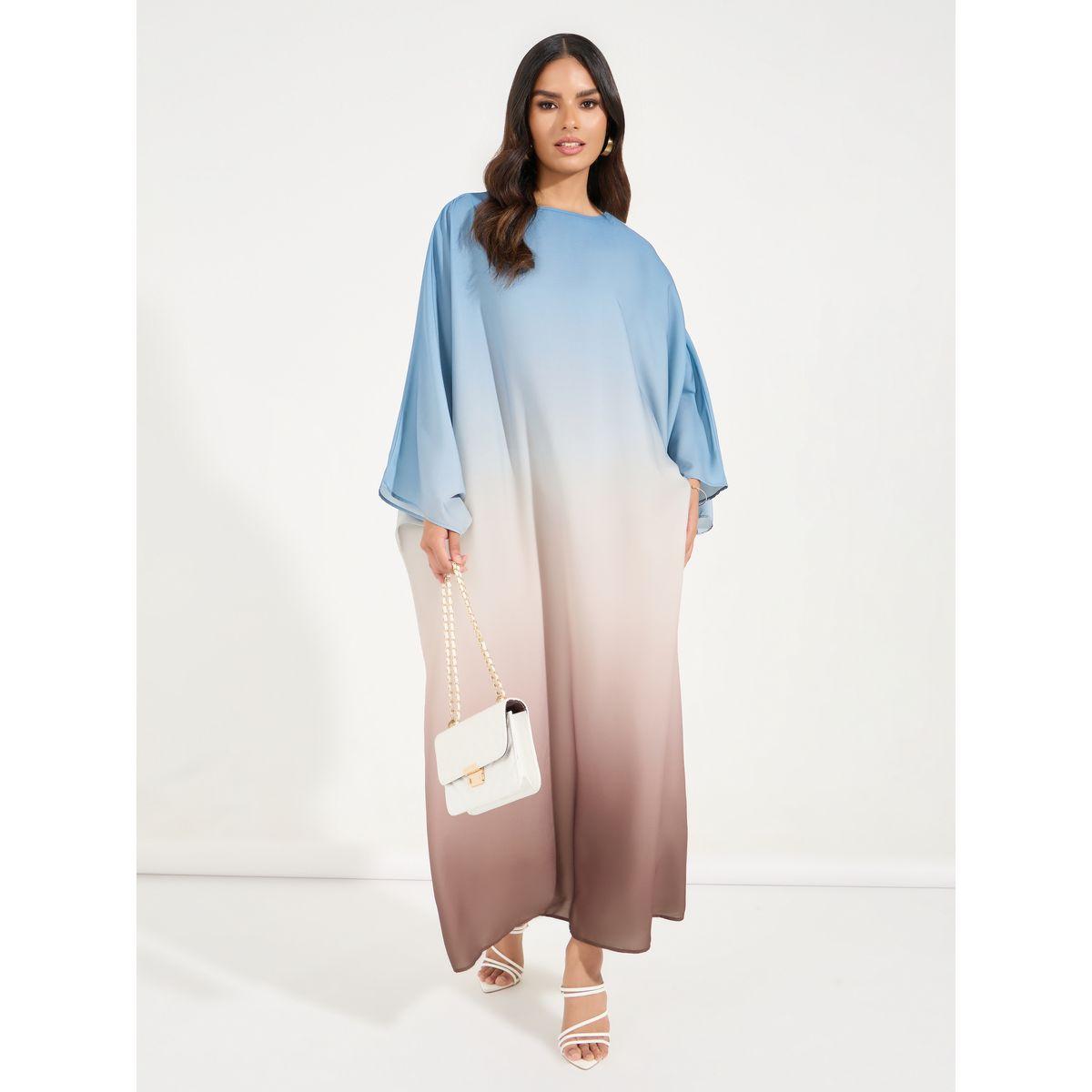 Styli Round Neck Gradient Print Kaftan-women-arabicclothing-kaftan-image-1