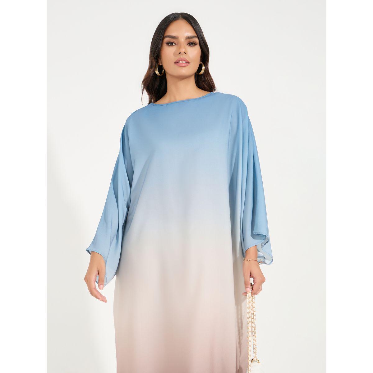 Styli Round Neck Gradient Print Kaftan-women-arabicclothing-kaftan-image-2