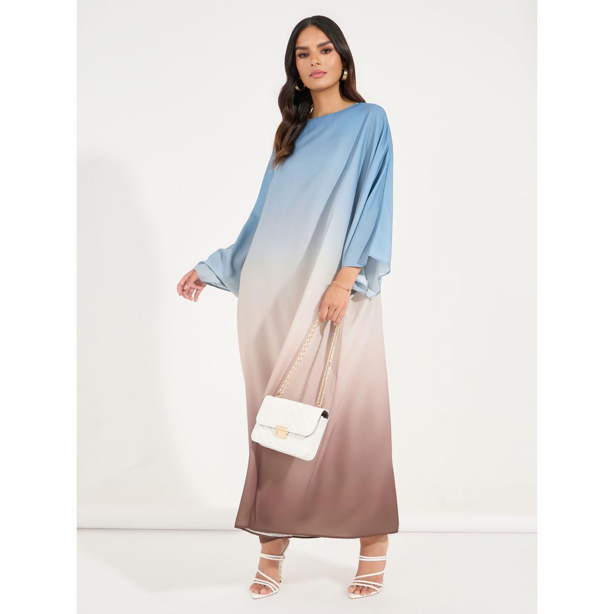 Styli Round Neck Gradient Print Kaftan-women-arabicclothing-kaftan-image-4