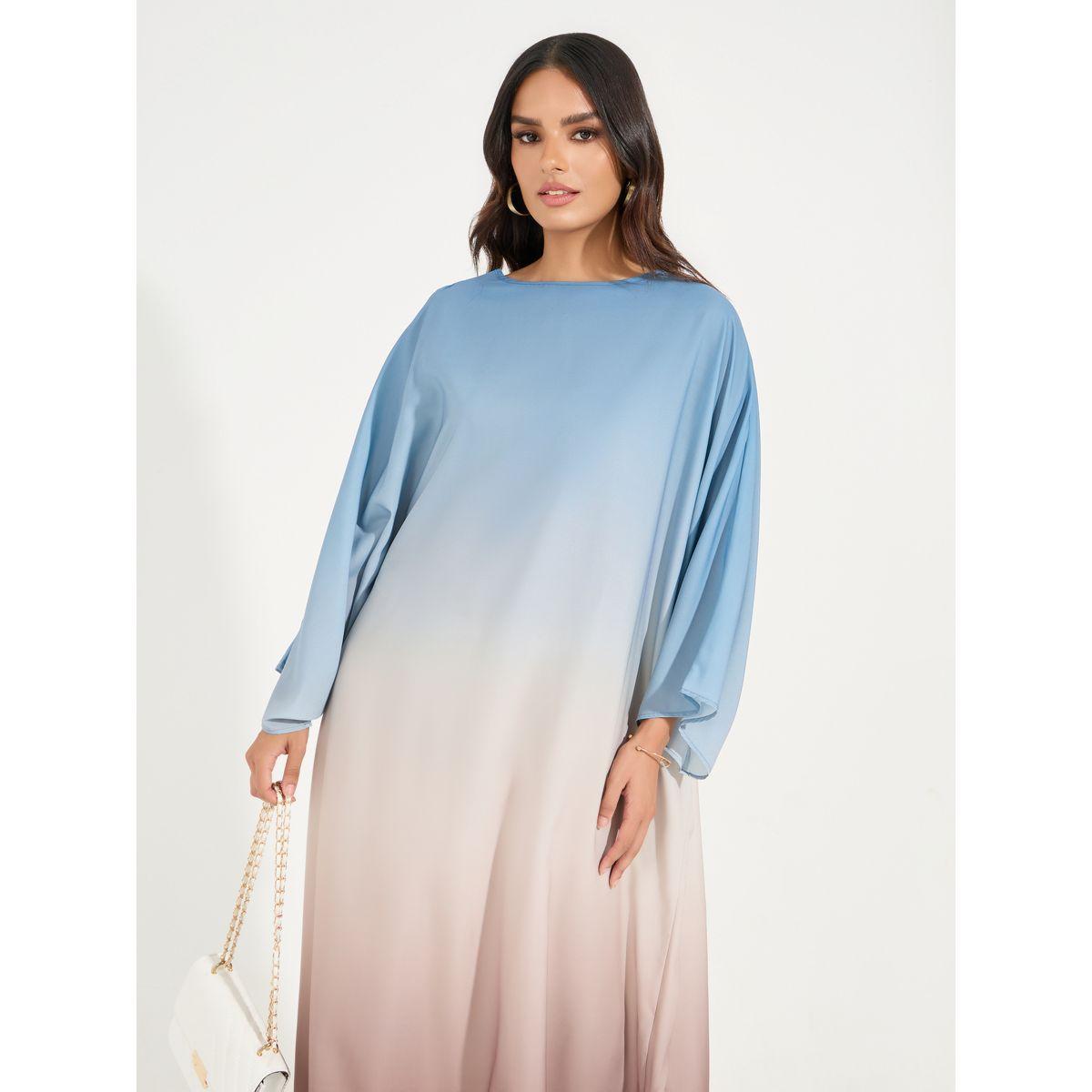 Styli Round Neck Gradient Print Kaftan-women-arabicclothing-kaftan-image-5