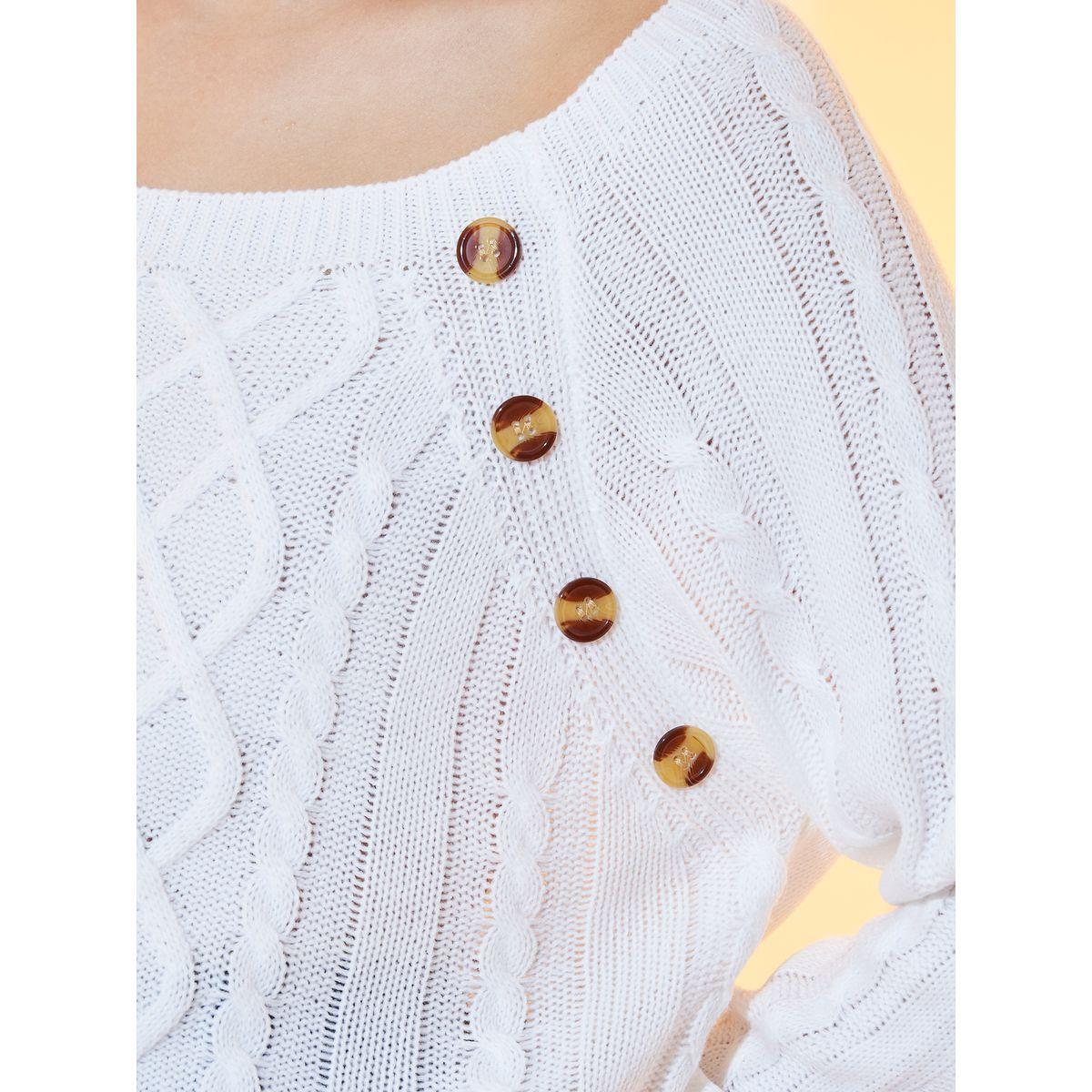 Styli Relaxed Fit Cable Knit Sweater with Button Detail-women-winterwear-cardigansandjumpers-jumpers-image-3