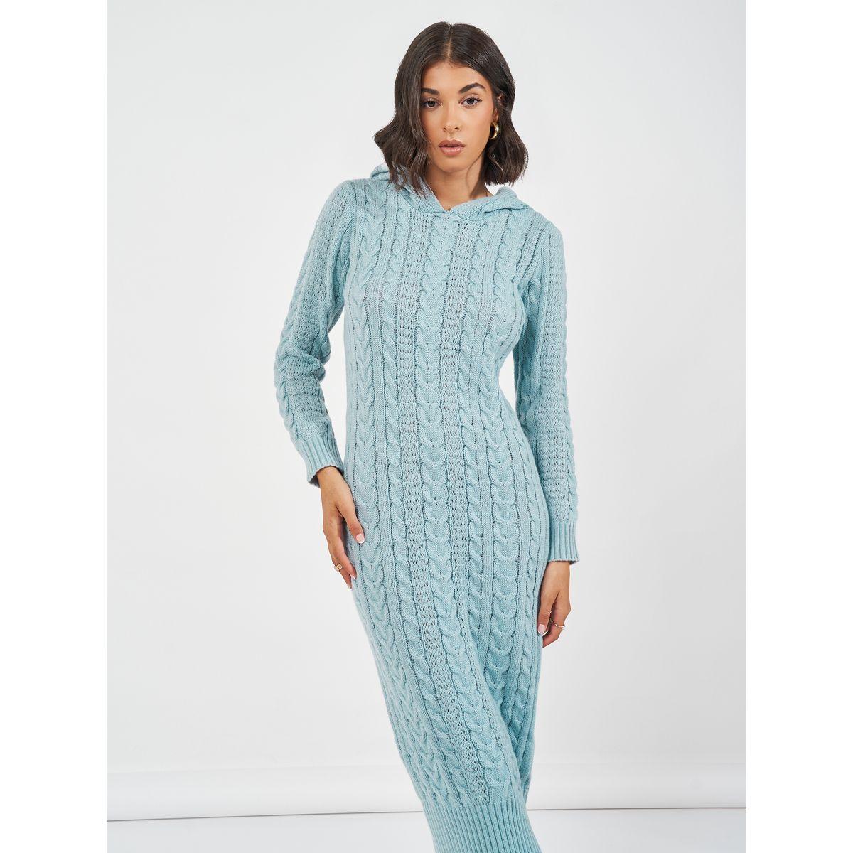 Styli Limited Cable Knit Hooded Long Sleeve Sweater Midi Dress-women-clothing-dresses-image-2