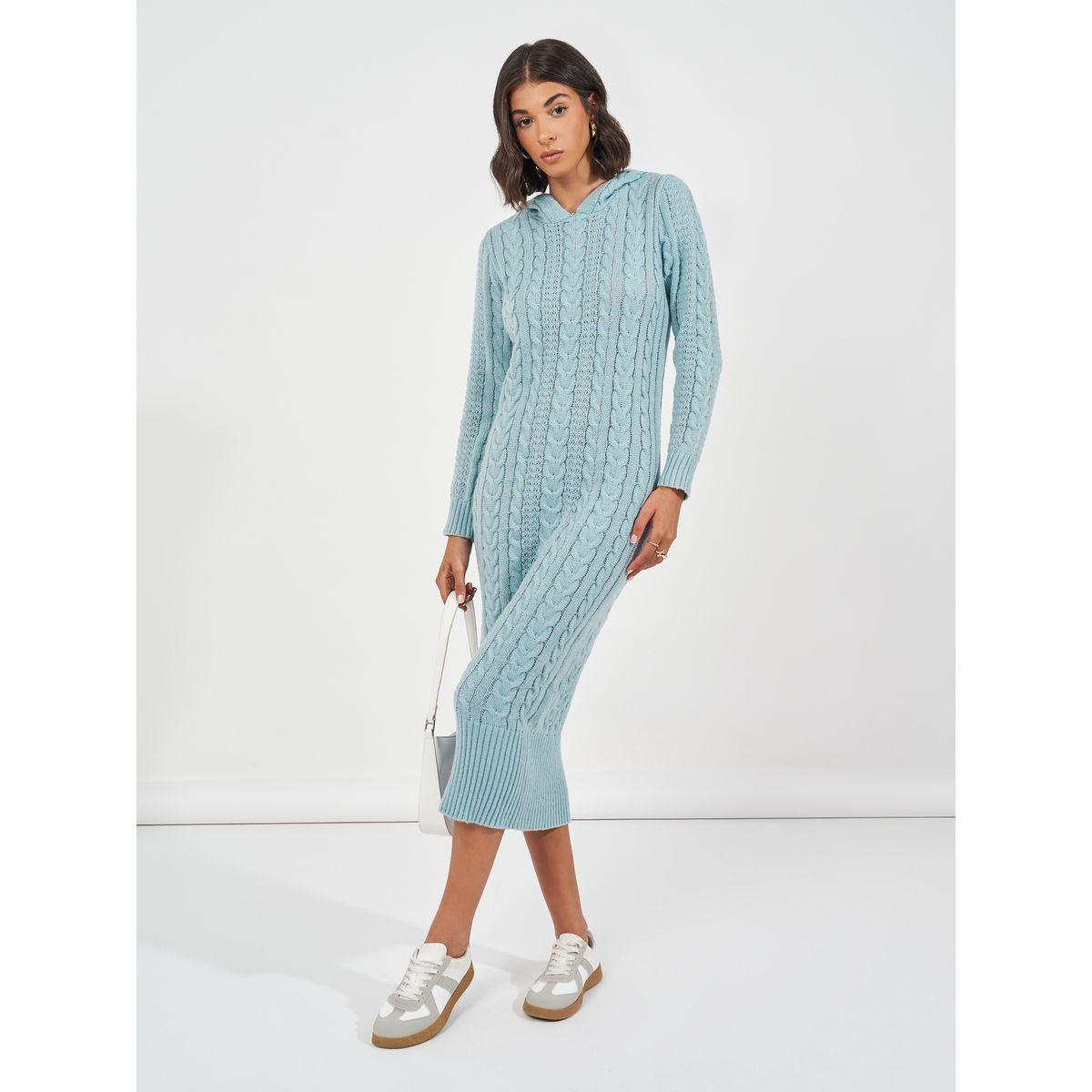 Styli Limited Cable Knit Hooded Long Sleeve Sweater Midi Dress-women-clothing-dresses-image-4