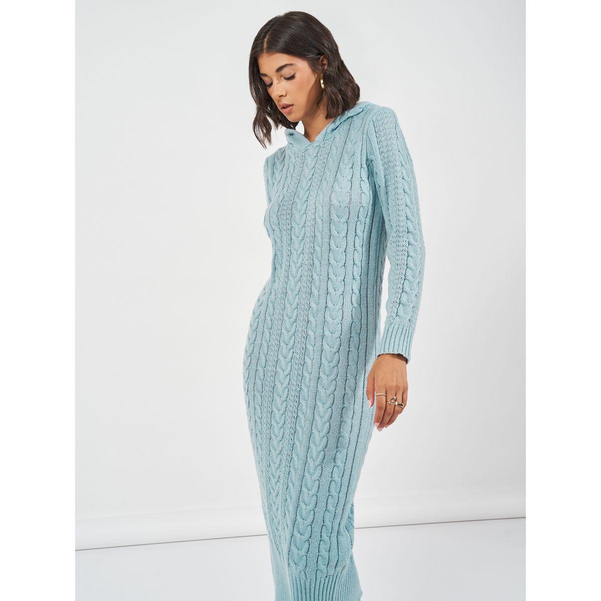 Styli Limited Cable Knit Hooded Long Sleeve Sweater Midi Dress-women-clothing-dresses-image-5