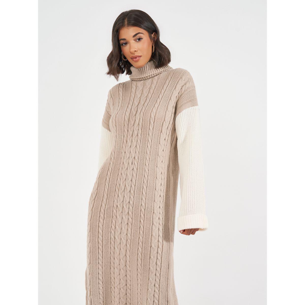Styli Limited Cable Knit Sweater Midi Dress with Color Block Sleeves-women-clothing-dresses-image-5