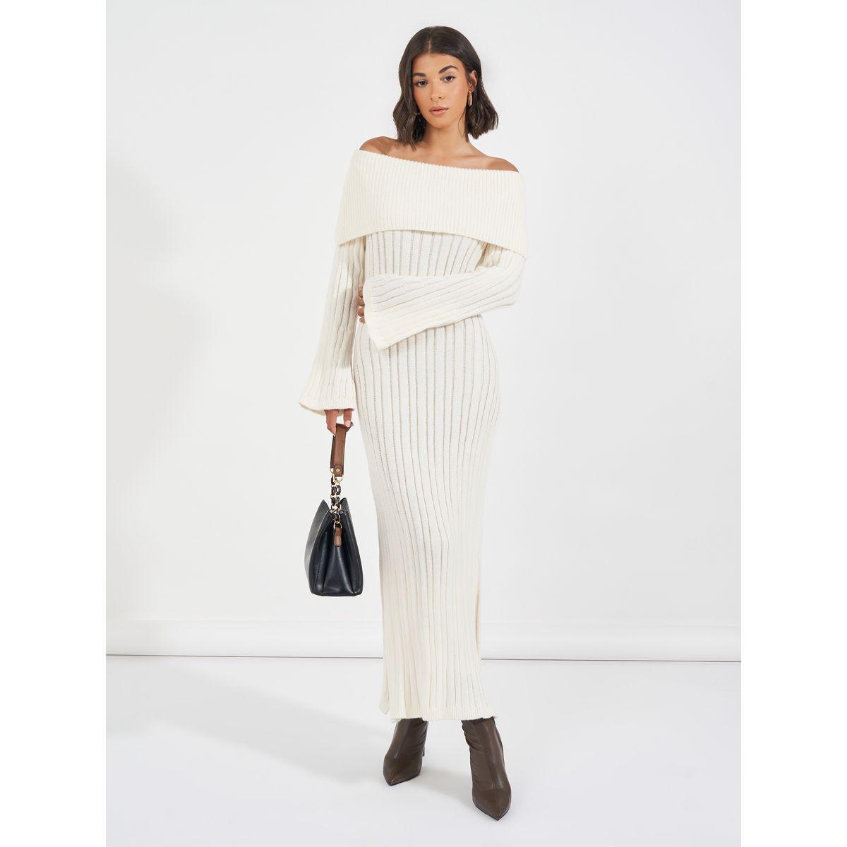 فستان ميدي محبوك بأكتاف مكشوفة-women-clothing-dresses-image-1