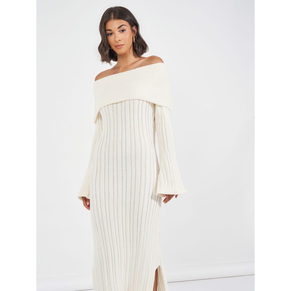 Styli Limited Off Shoulder Neck Ribbed Knit Sweater Midi Dress-women-clothing-dresses-image-2
