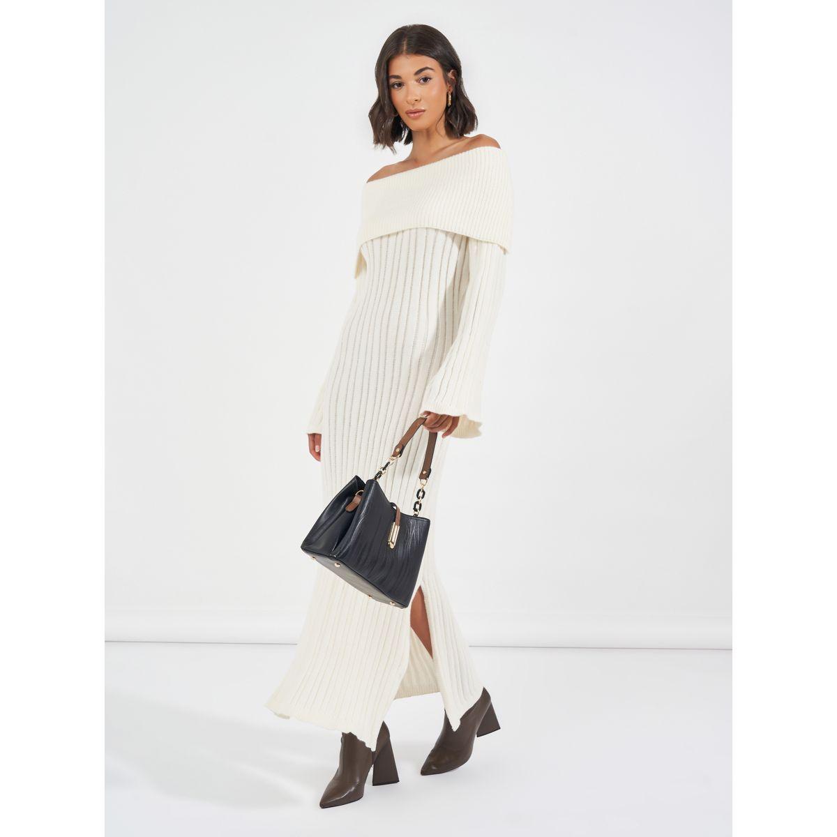 Styli Limited Off Shoulder Neck Ribbed Knit Sweater Midi Dress-women-clothing-dresses-image-4