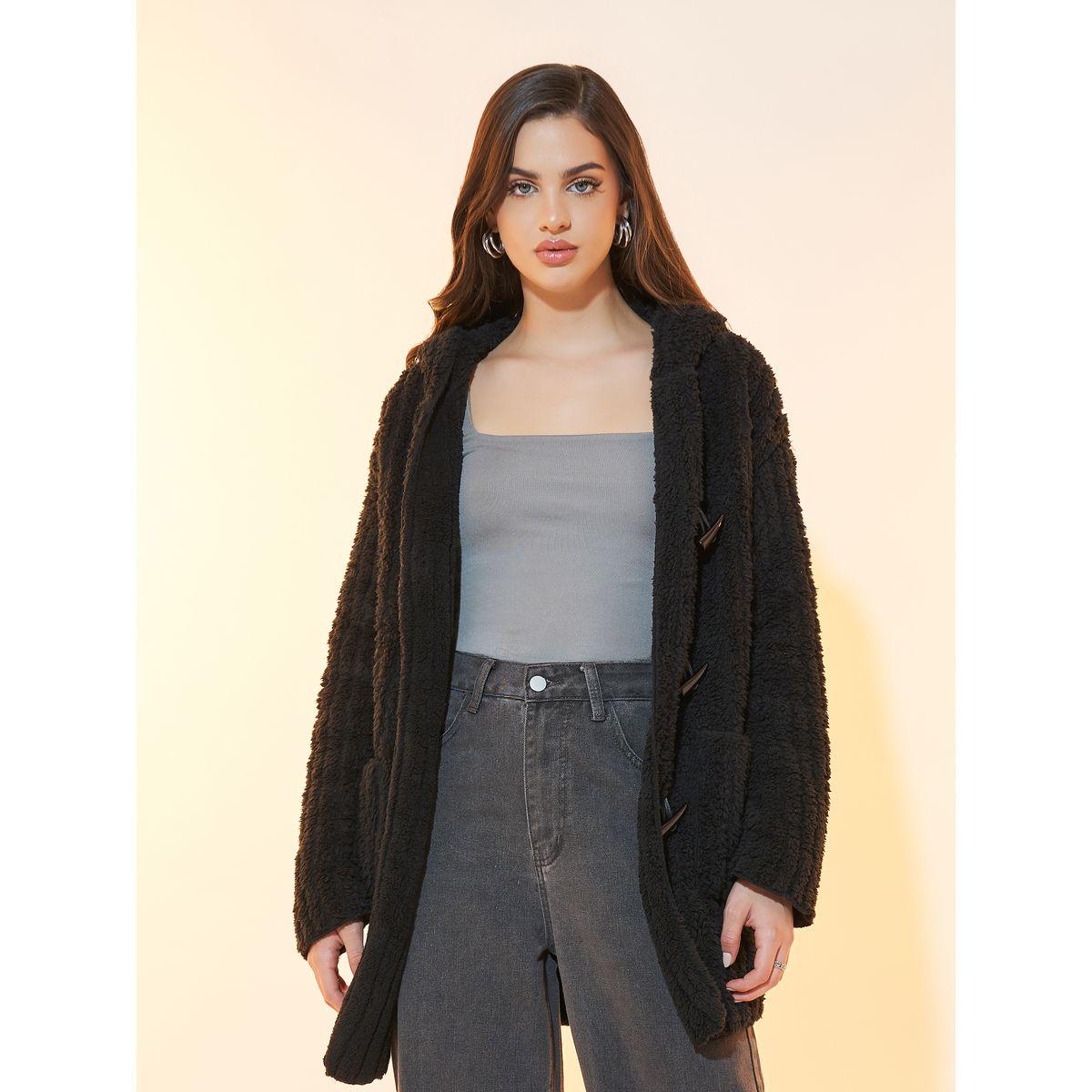 معطف فرو بياقة هودي وجيوب منزلقة-women-winterwear-coatsandjackets-coats-image-1