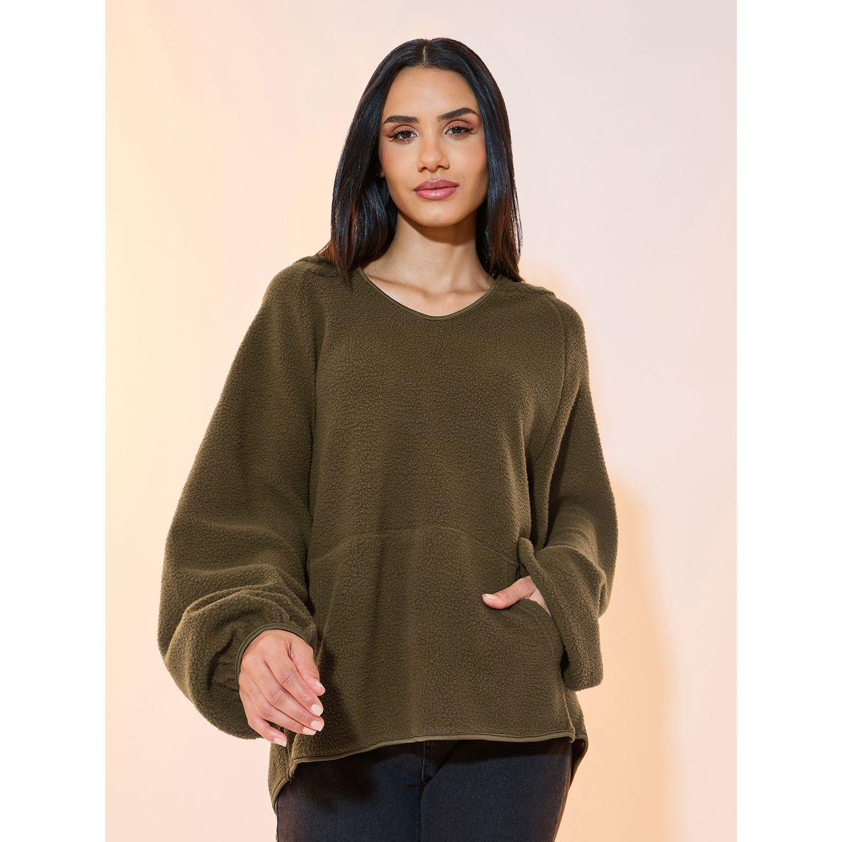 Styli Oversized Drop Hem Fleece Hoodie-women-winterwear-hoodiesandsweatshirts-hoodies-image-1