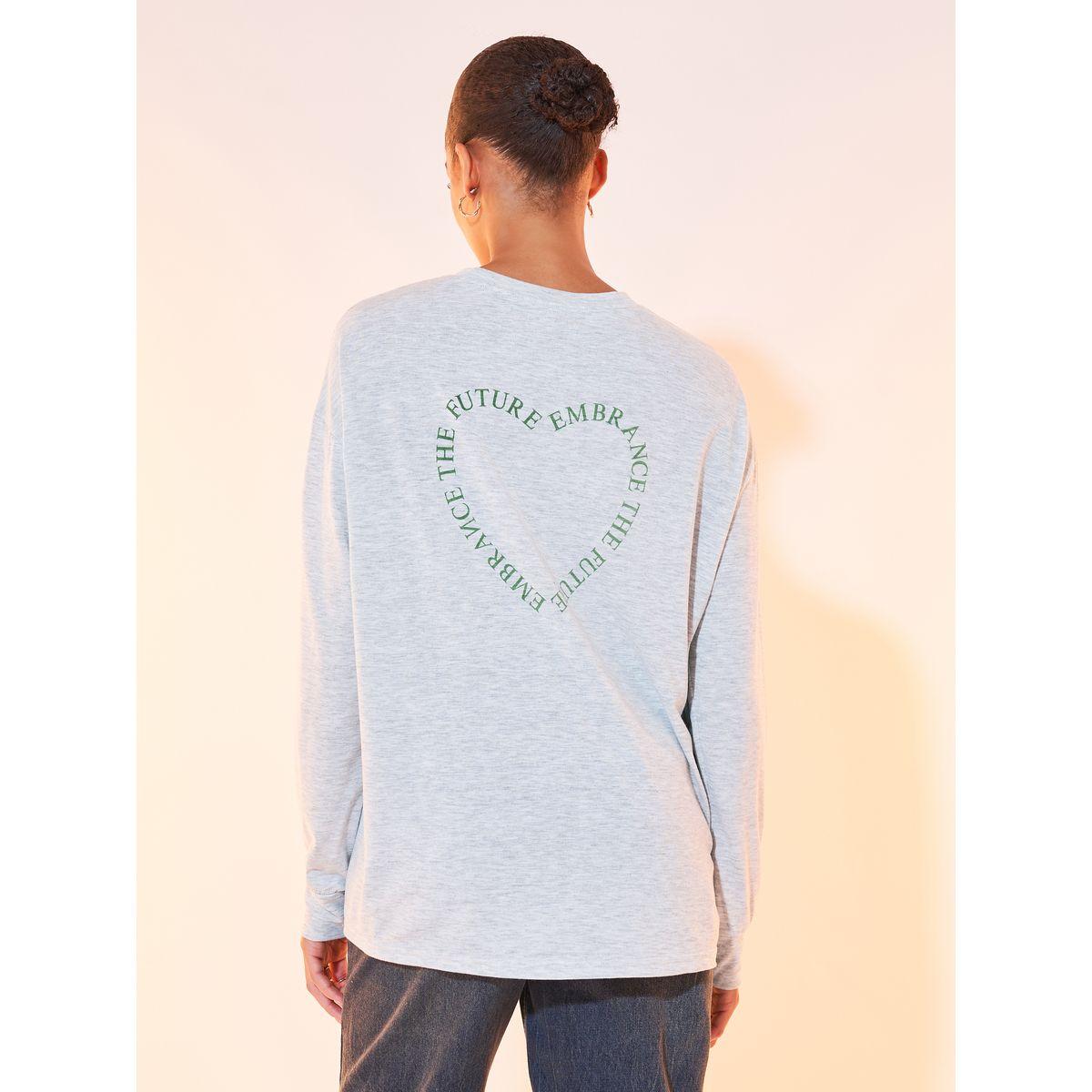 تيشيرت فضفاض بطبعة كتابة وأكمام طويلة-women-clothing-tshirts-image-5
