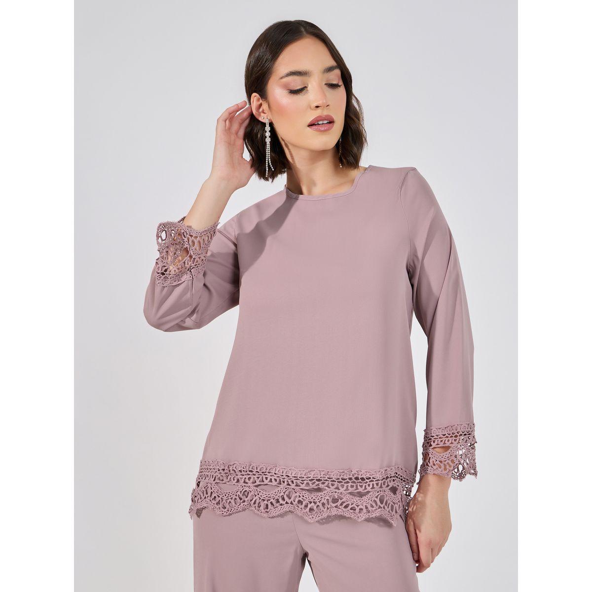 Amirah X Styli Lace Insert Top & Wide Leg Pants Modest Set-women-clothing-coordsets-image-2