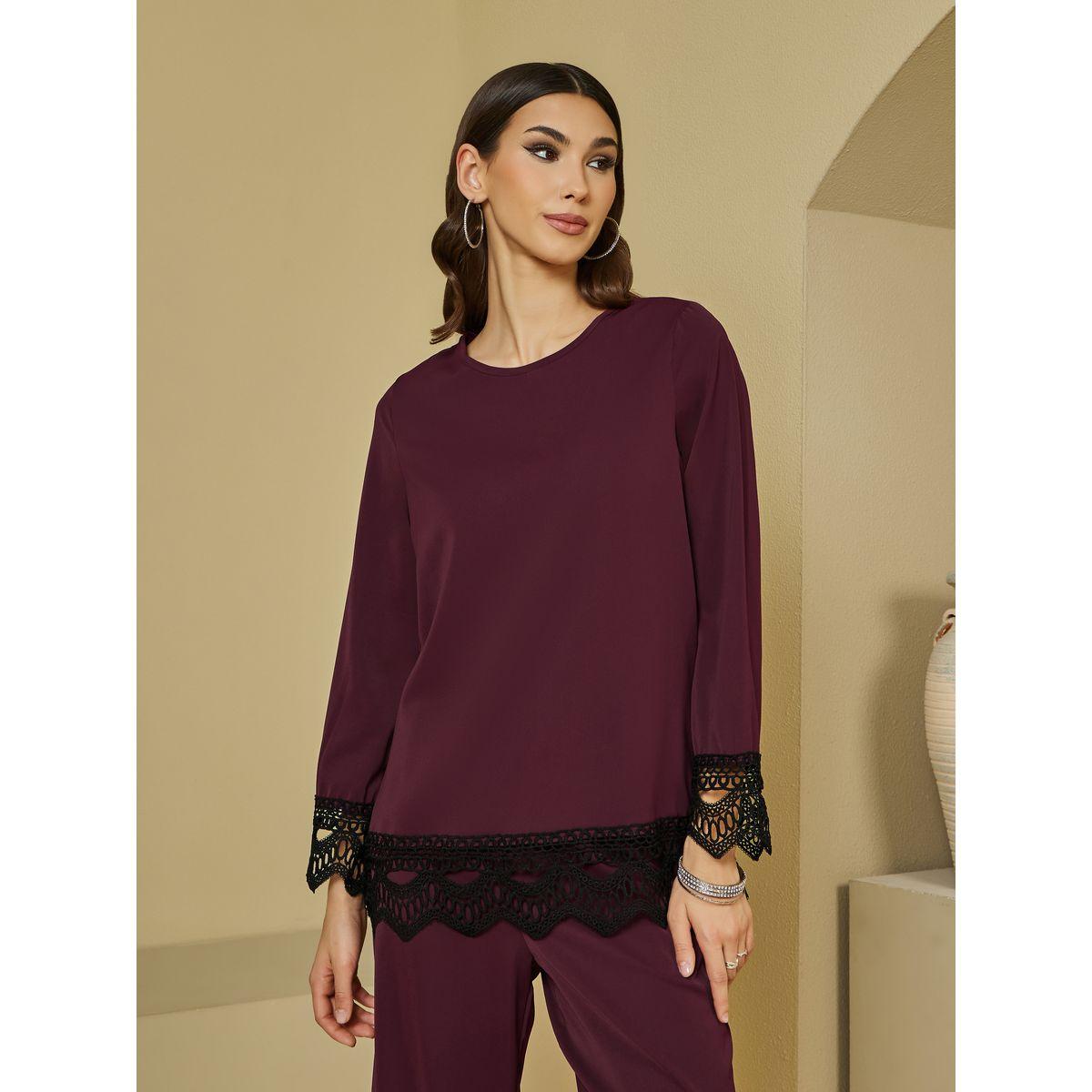 Styli Lace Insert Top & Wide Leg Pants Modest Set-women-clothing-coordsets-image-3