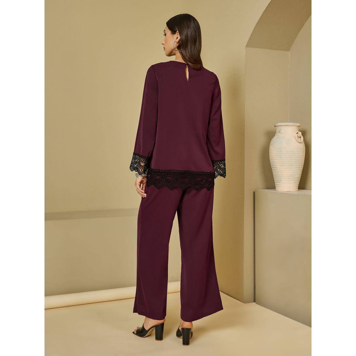 Styli Lace Insert Top & Wide Leg Pants Modest Set-women-clothing-coordsets-image-5