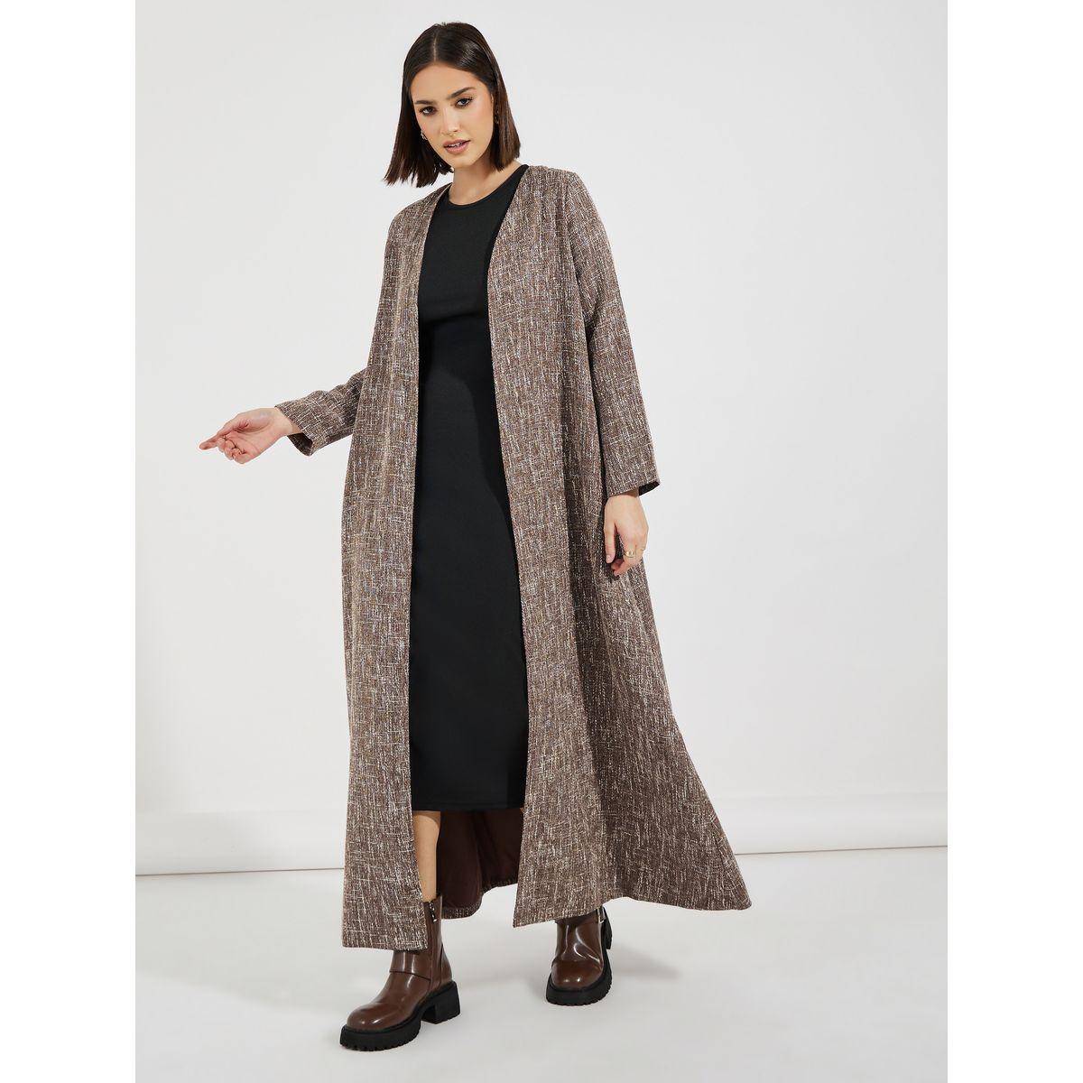 عباية طويلة مفتوحة بمظهر تويد-women-arabicclothing-abayas-image-1