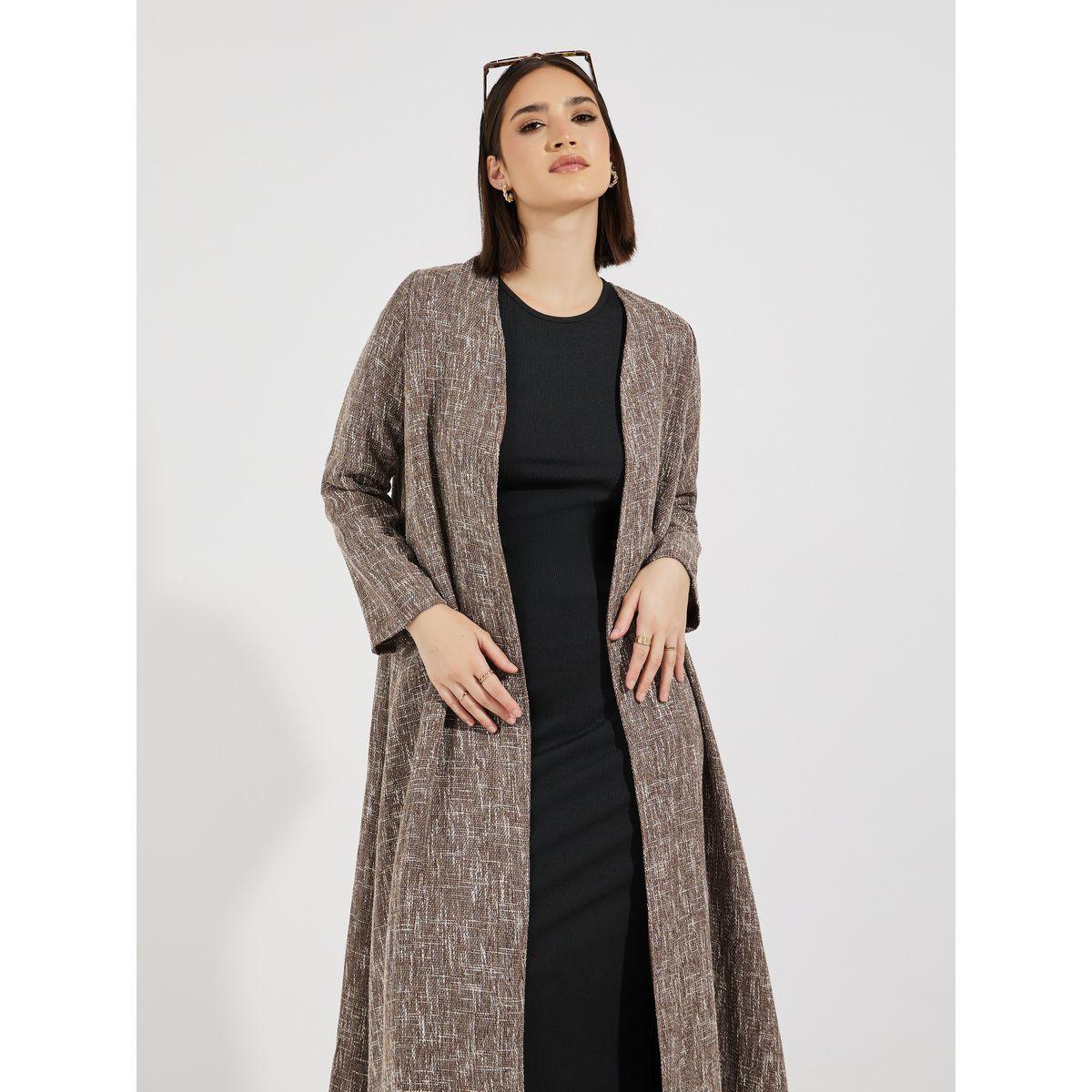 عباية طويلة مفتوحة بمظهر تويد-women-arabicclothing-abayas-image-2