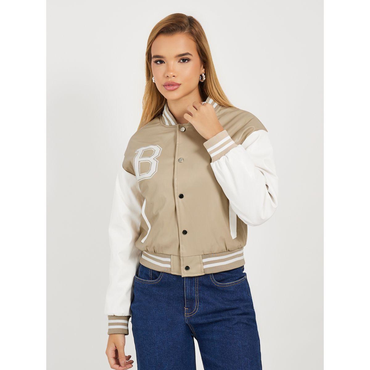 Styli Regular Fit Leather Look Varsity Bomber Jacket-women-winterwear-coatsandjackets-jackets-image-3