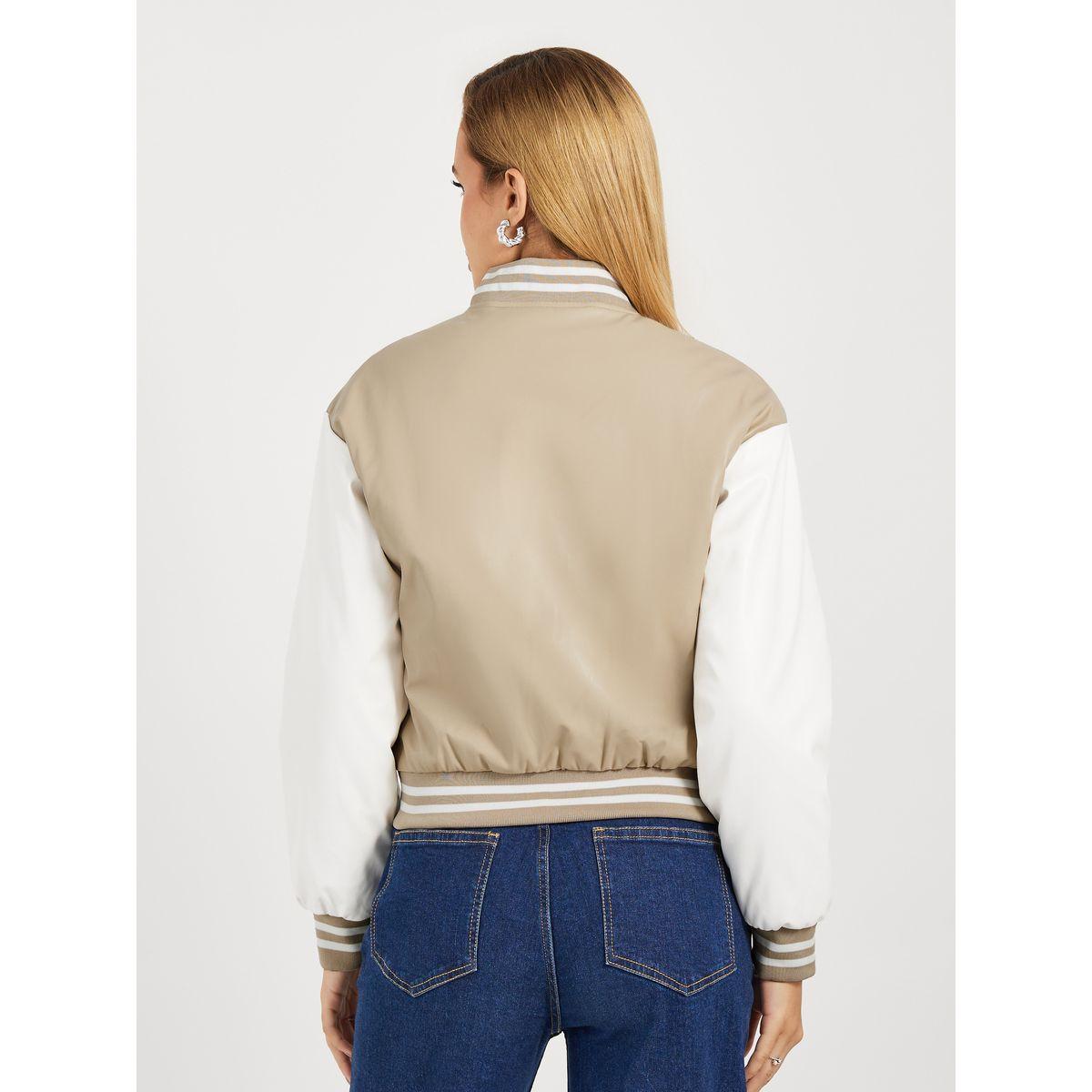 Styli Regular Fit Leather Look Varsity Bomber Jacket-women-winterwear-coatsandjackets-jackets-image-5
