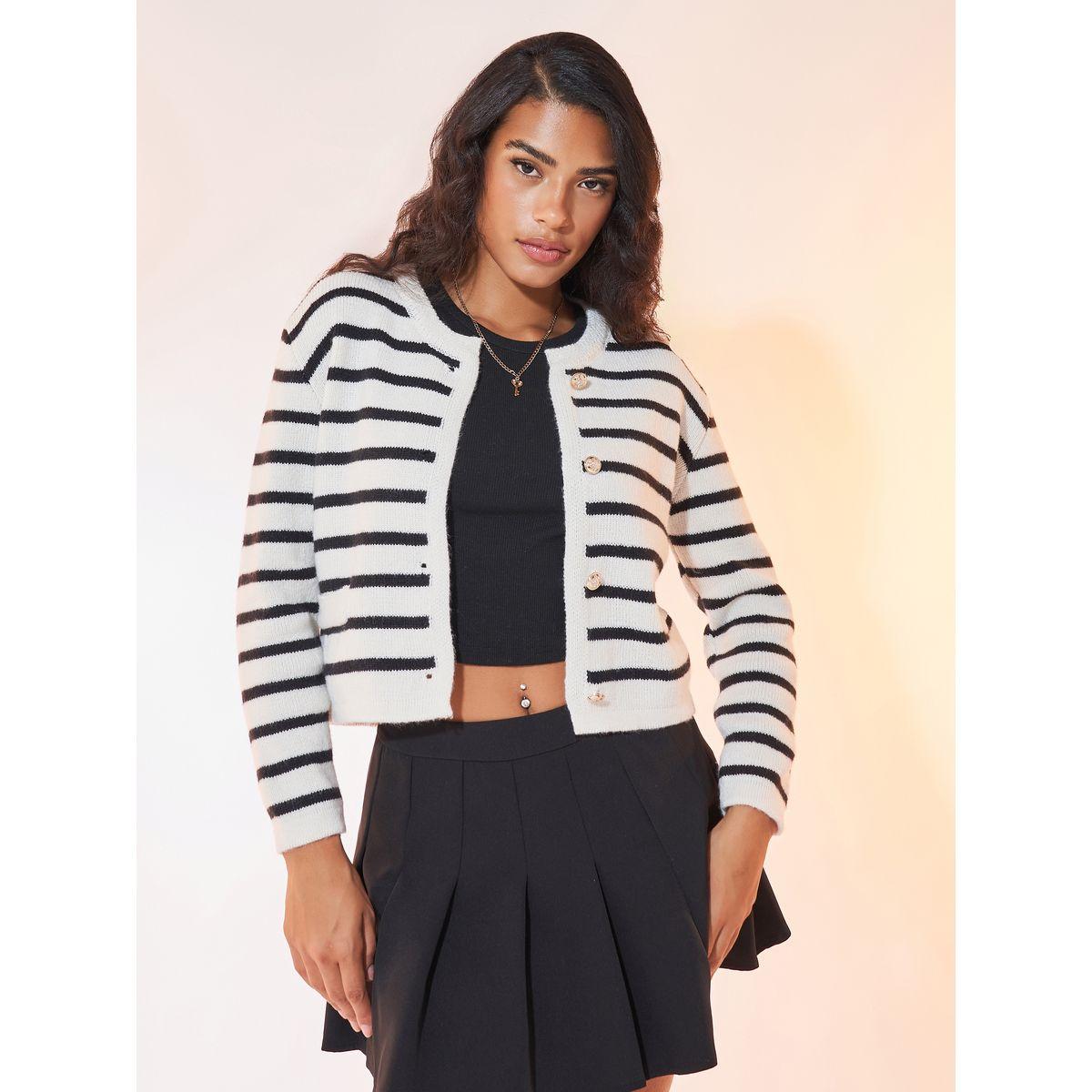 Styli Striped Long Sleeve Cardigan-women-winterwear-cardigansandjumpers-cardigans-image-3