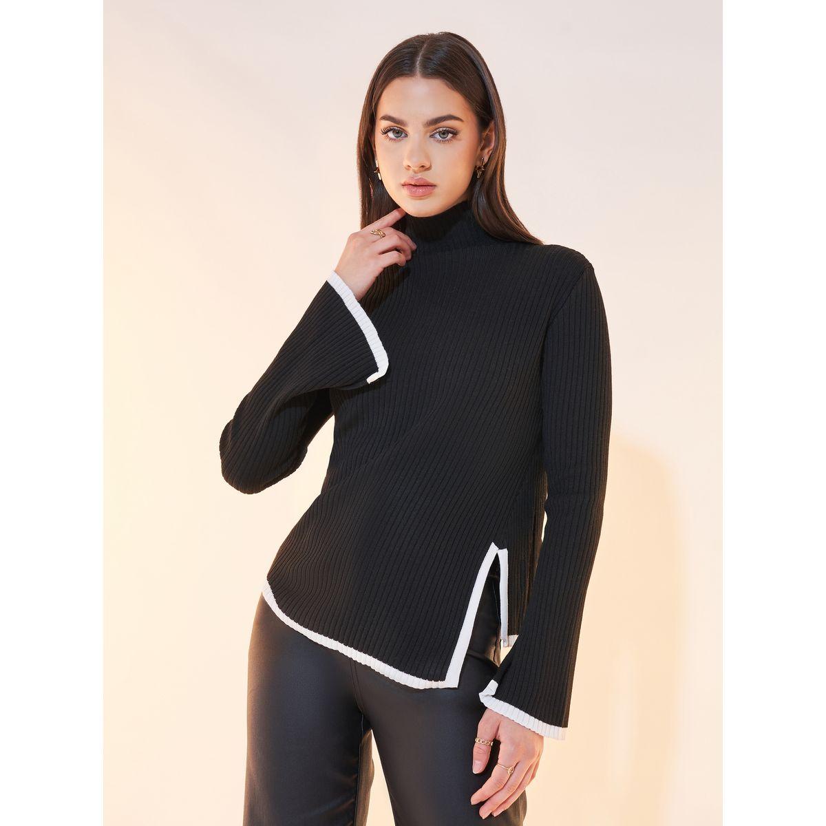 Styli Contrast Trim Asymmetric Hem Sweater-women-clothing-cardigansandjumpers-jumpers-image-1
