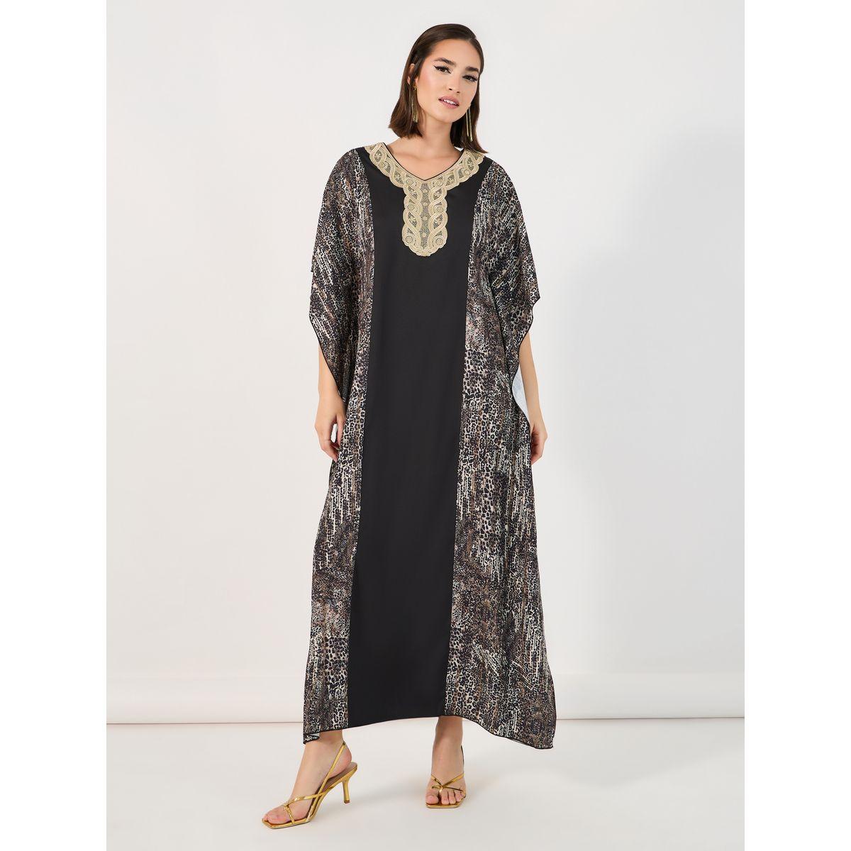 قفطان بطبعة حيوان وتفاصيل دانتيل-women-arabicclothing-kaftan-image-1