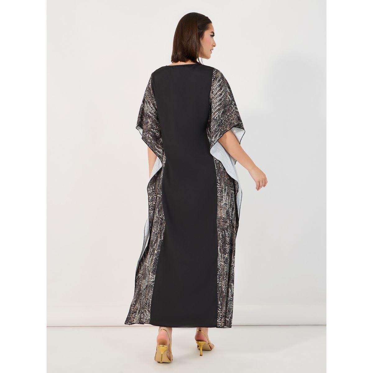 Amirah X Styli Animal Print Kaftan with Lace Patch Accent-women-arabicclothing-kaftan-image-6
