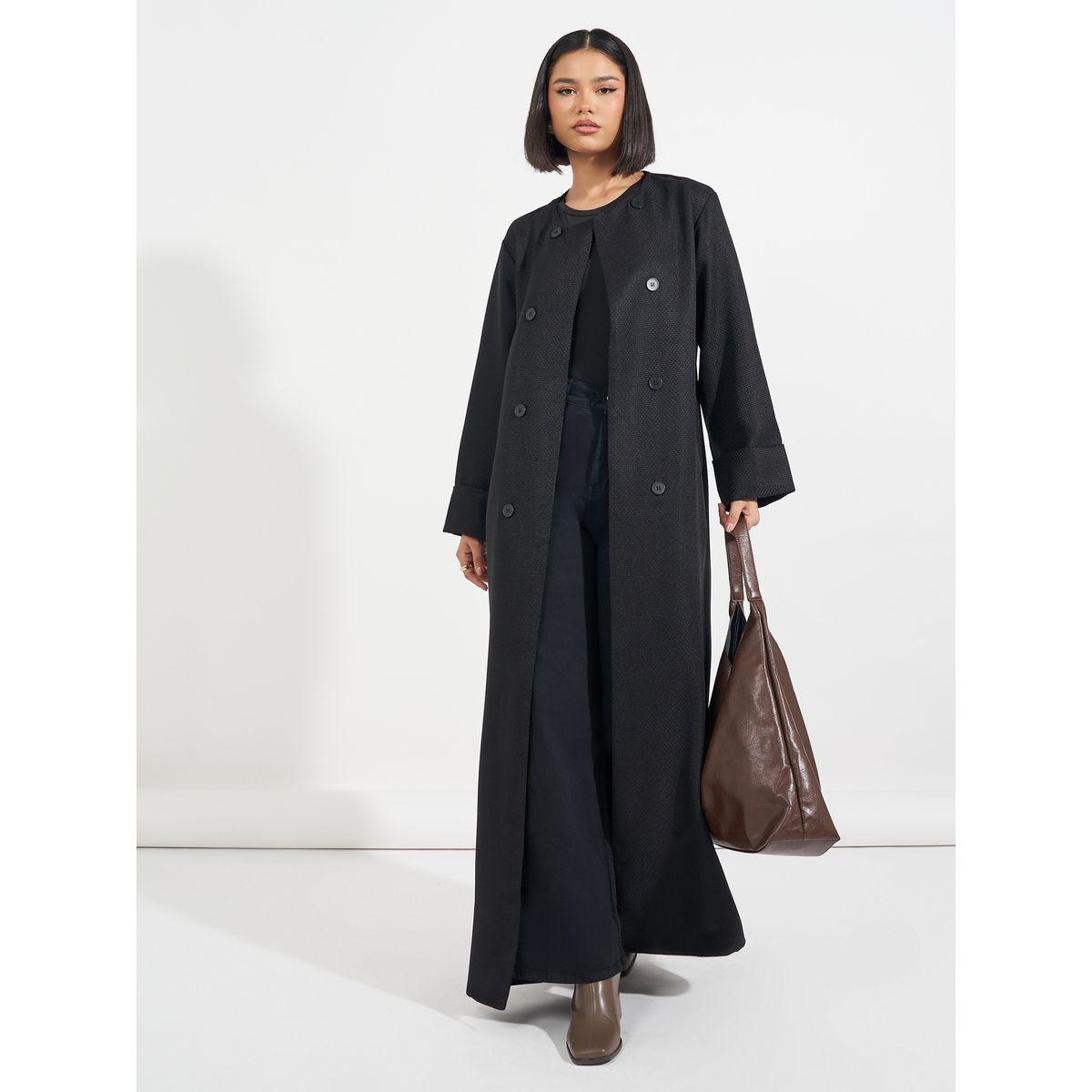 Styli Tweed Maxi Abaya with Button Detail-women-arabicclothing-abayas-image-1