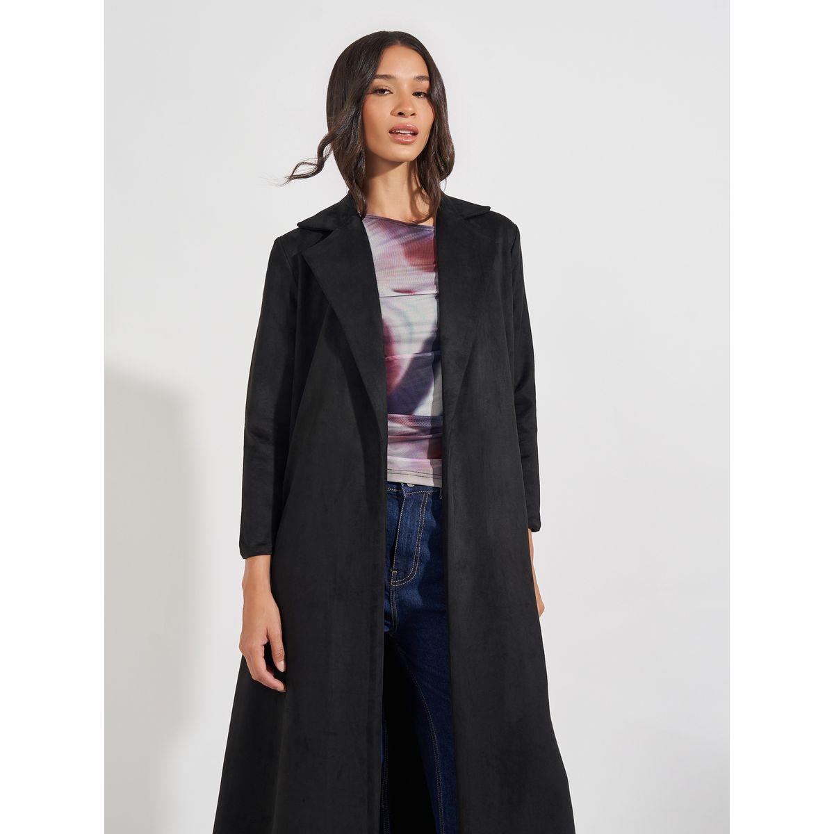 Styli Suede Look Winter Abaya with Notch Lapel-women-arabicclothing-abayas-image-2
